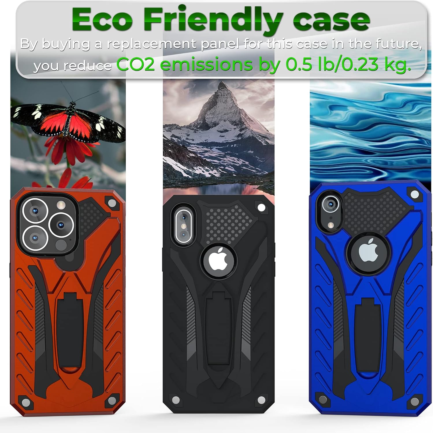 Kitoo Defender – Funda ecológica, diseñada para iPhone 13, con soporte, grado militar, a prueba de golpes, 12 pies, probada en caídas, color azul