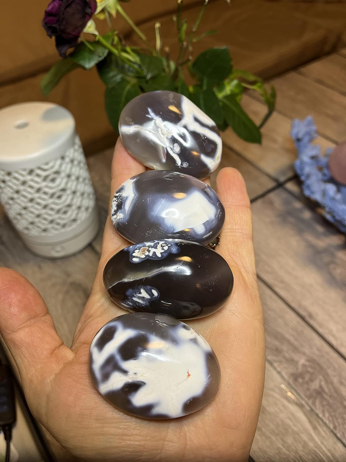 ORCA Jaspe Palmstones Único Piedras de Meditación, Piedras de Preocupación, Cristales Curativos, Herramientas Reiki, Patrones Únicos, Alta Calidad