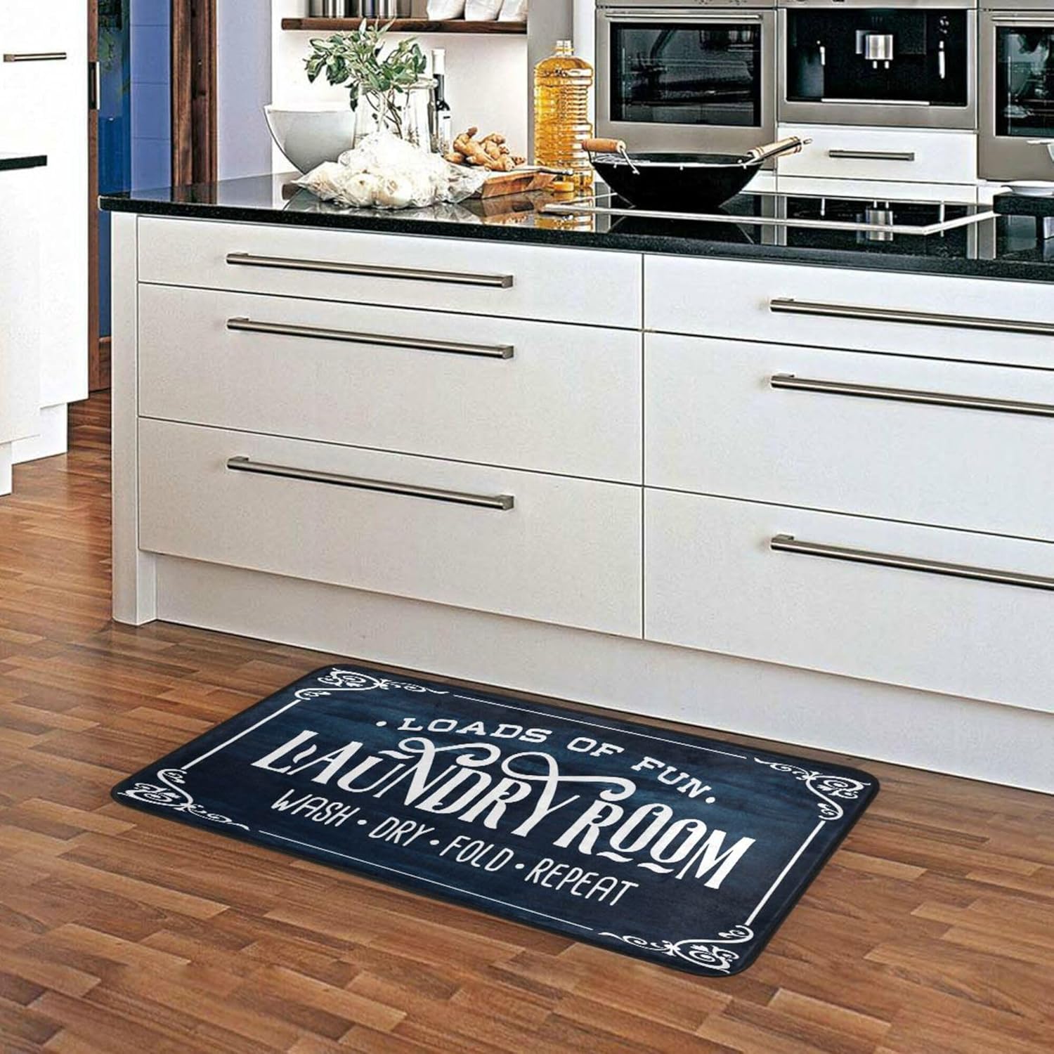 KLL Alfombra para cuarto de servicio, cocina, alfombra de baño, alfombra para lavadora, decoración de lavandería, alfombra de área, color azul