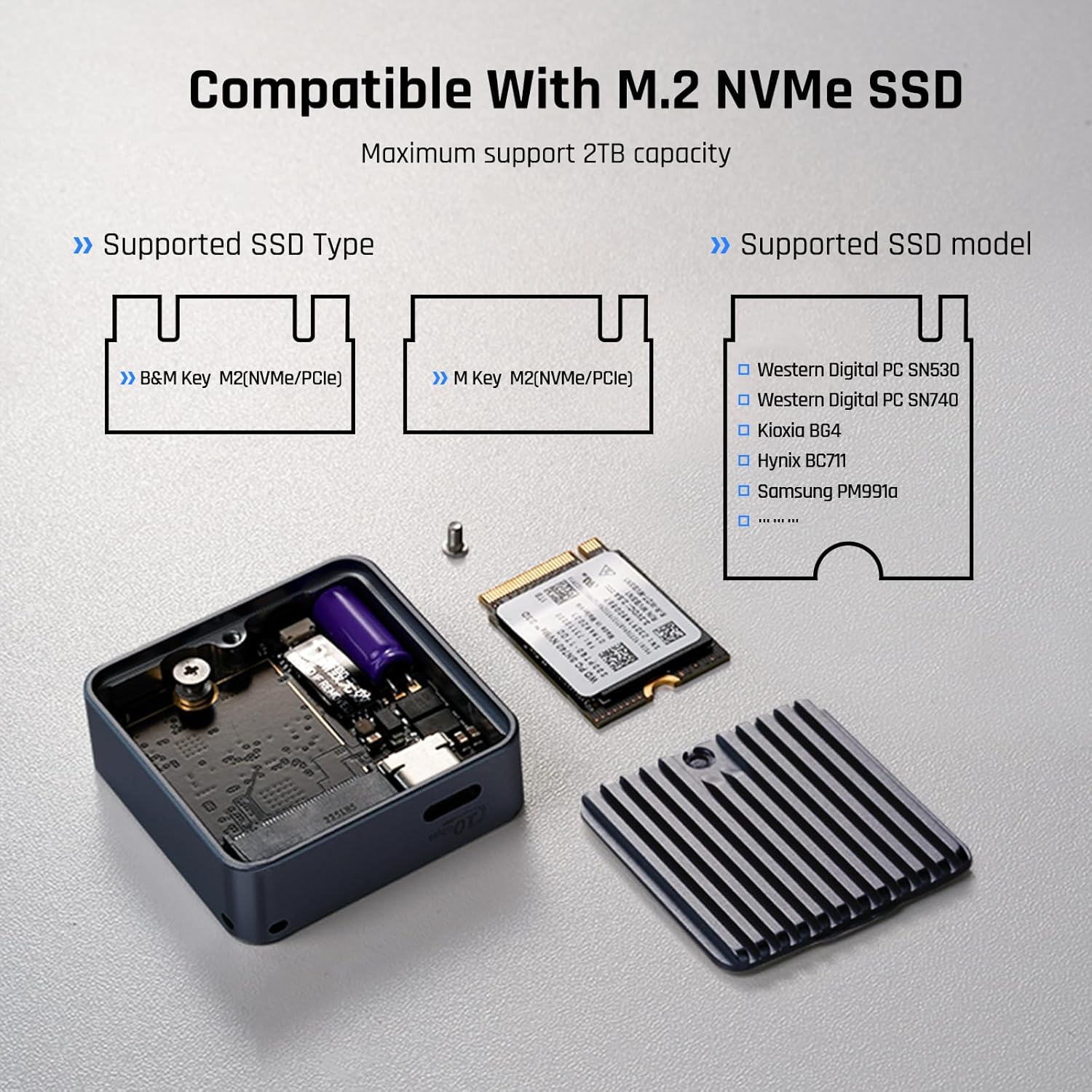 DOCKCASE Pocket M.2 2230 NVMe SSD, compatible con PLP 3s evita la pérdida de datos de escritura, USB 3.2 Gen 2 Tipo-C (10 Gbps), compatible con NVMe