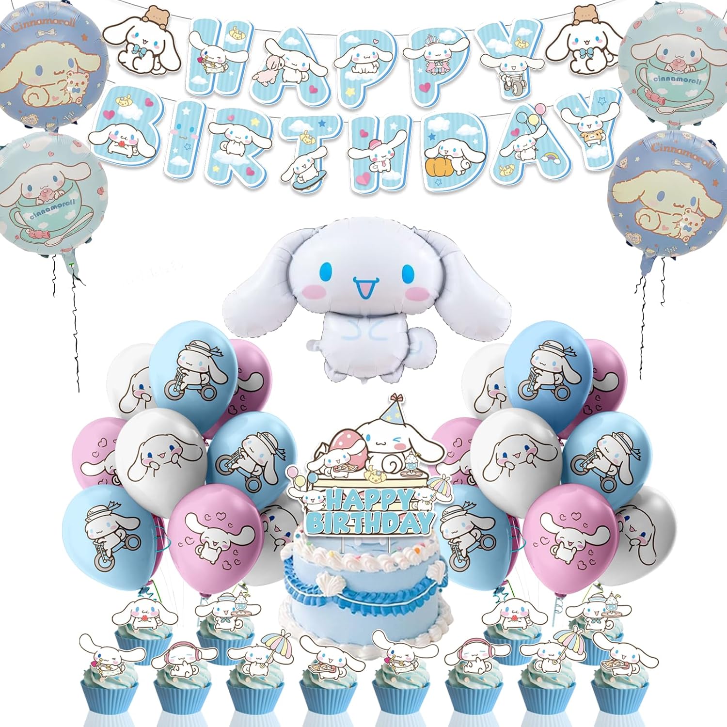 Decoraciones de cumpleaños kawaii  Juego de 37, decoraciones de fiesta Kawaii, suministros de fiesta Kawaii incluyen lindo adorno de dibujos