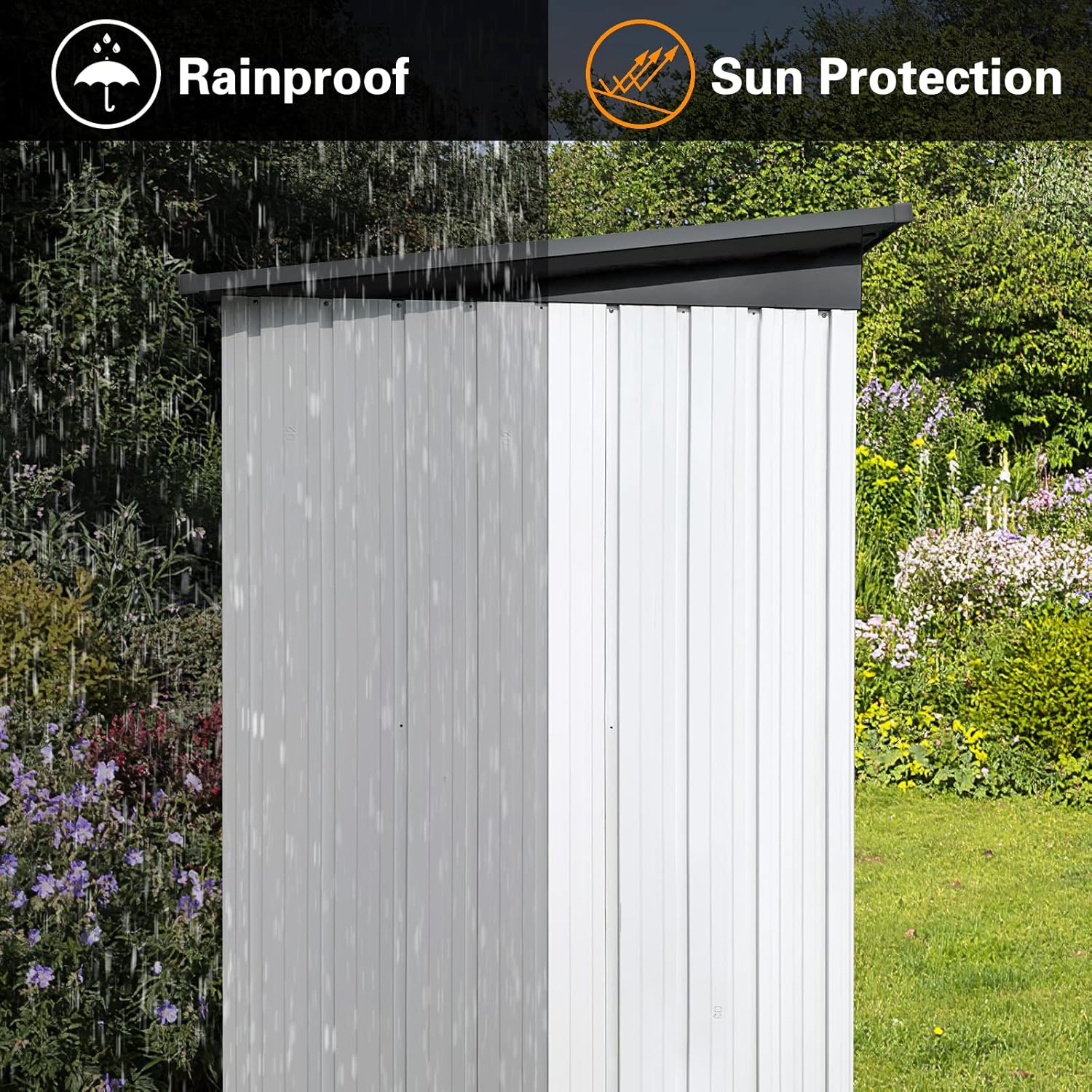 Cobertizo de almacenamiento de metal de 5 x 3 pies, cobertizo para exteriores con ventilación de aire, cobertizo de herramientas impermeable con