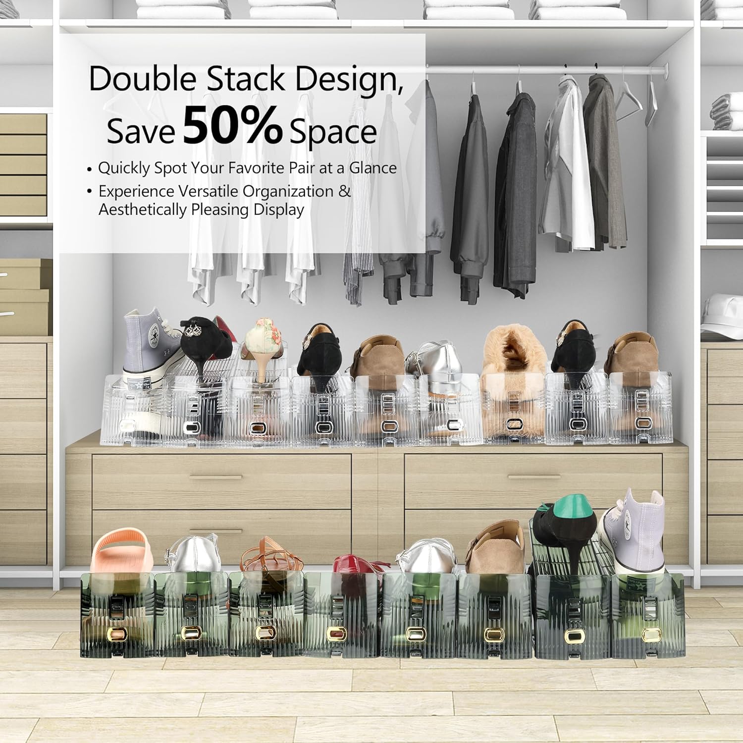 Organizador de ranuras para zapatos, apilador de zapatos estilo boutique para un par de zapatos, zapatero separable para organización del armario, 3