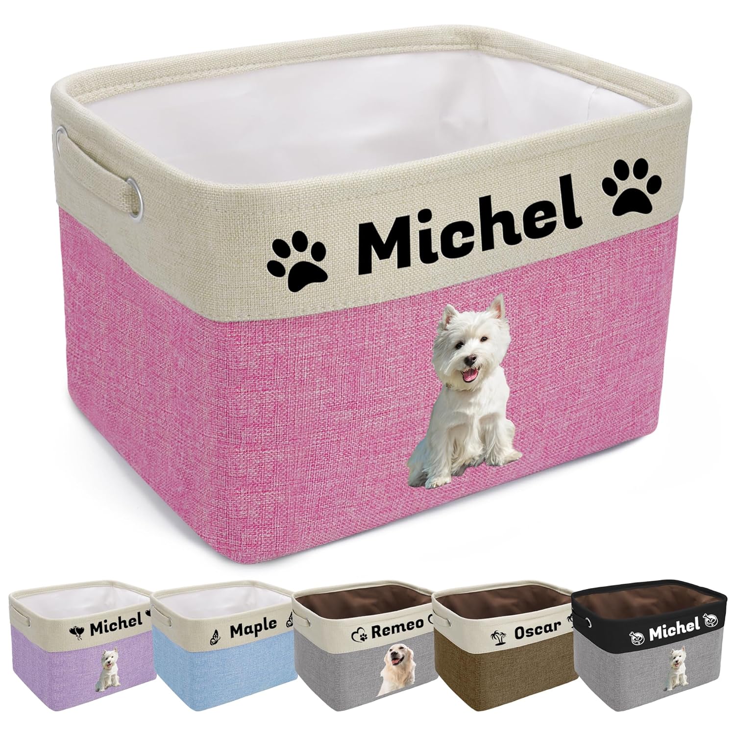 Zhamate Personalized Dog Toy Basket with Pet’s Name, Custom Dog Toy Bin, Sturdy Foldable Collapsible Storage Box, Dog Toy Box with Handles for Dog