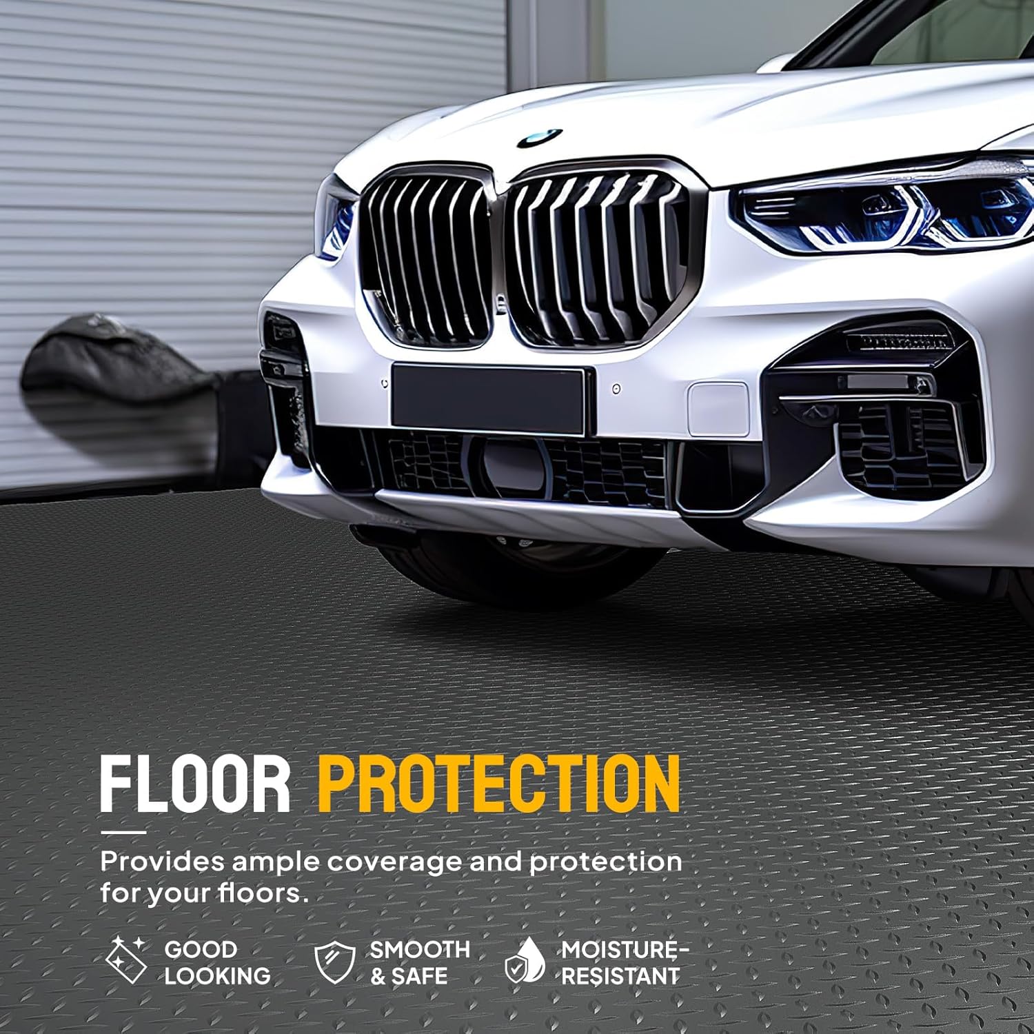TUFFIOM Tapete de suelo de garaje de 7.5 x 17 pies, rollo de PVC con placa de diamante para estacionamiento debajo del automóvil, alfombrillas