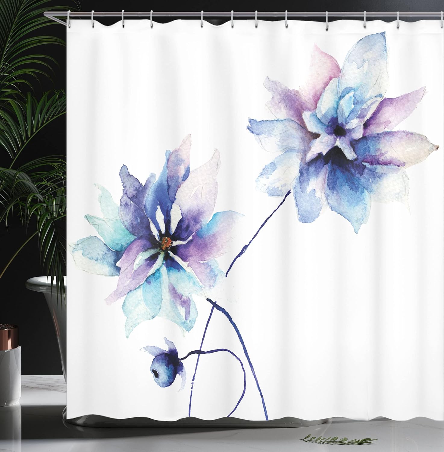 Cortina para ducha Ambesonne, de tela de poliéster con colorida estampa de una casa española y flores multicolores en rojo, verde y blanco