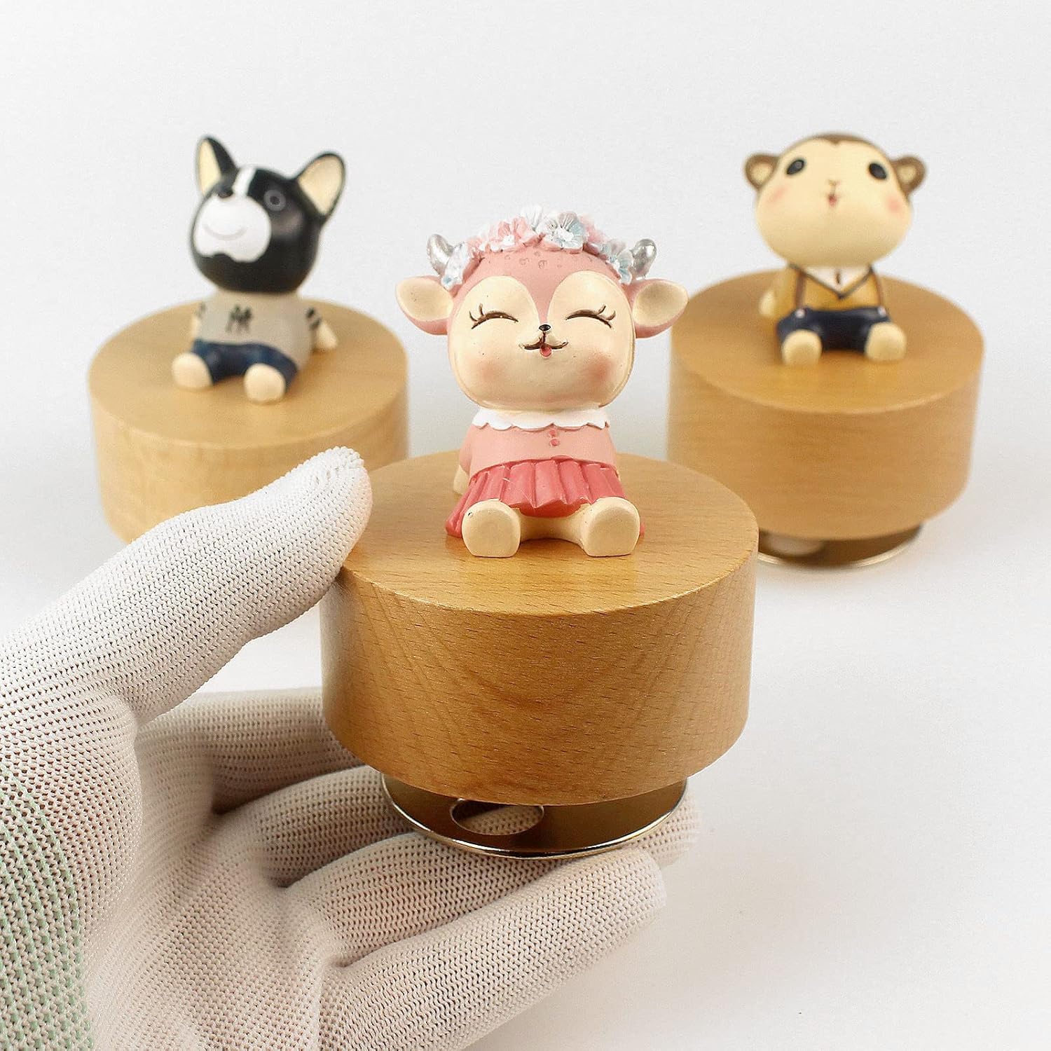 Caja de música mecánica de madera con diseño de animal, con texto en inglés “You are My Sunshine”, regalo para niños y niñas (ganado)