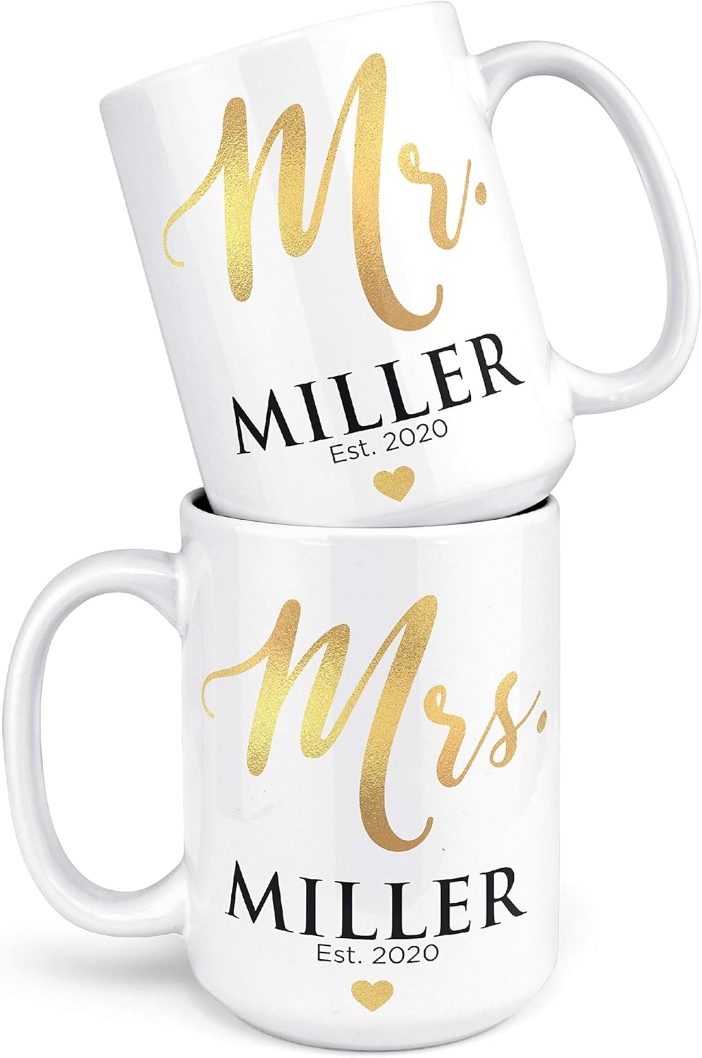 Juego de 2 tazas de café con nombre, tazas personalizadas para parejas, 15 onzas, tazas de café de cerámica, tazas personalizadas para esposa y