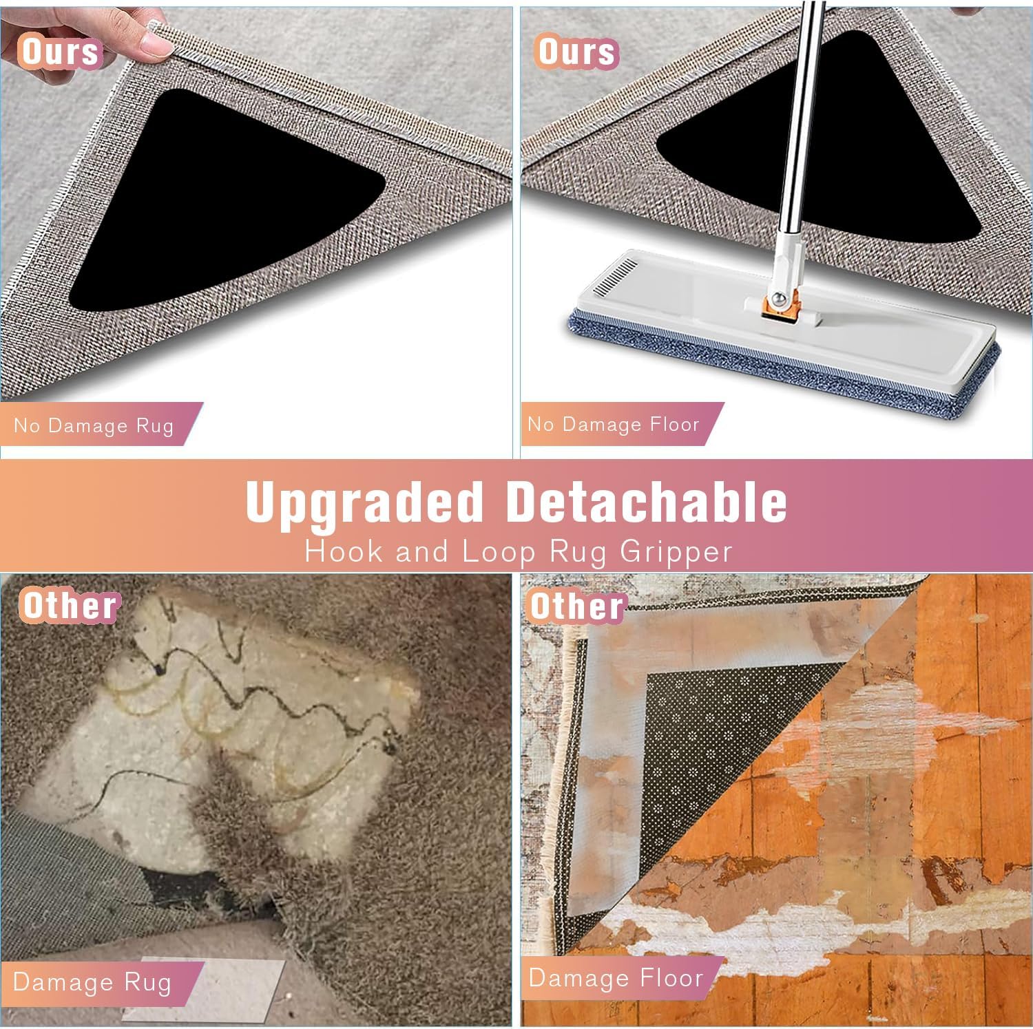 Agarre antideslizante para alfombra, cinta lavable y reutilizable para suelos de madera dura y alfombras planas, mantiene tu alfombra en su lugar y
