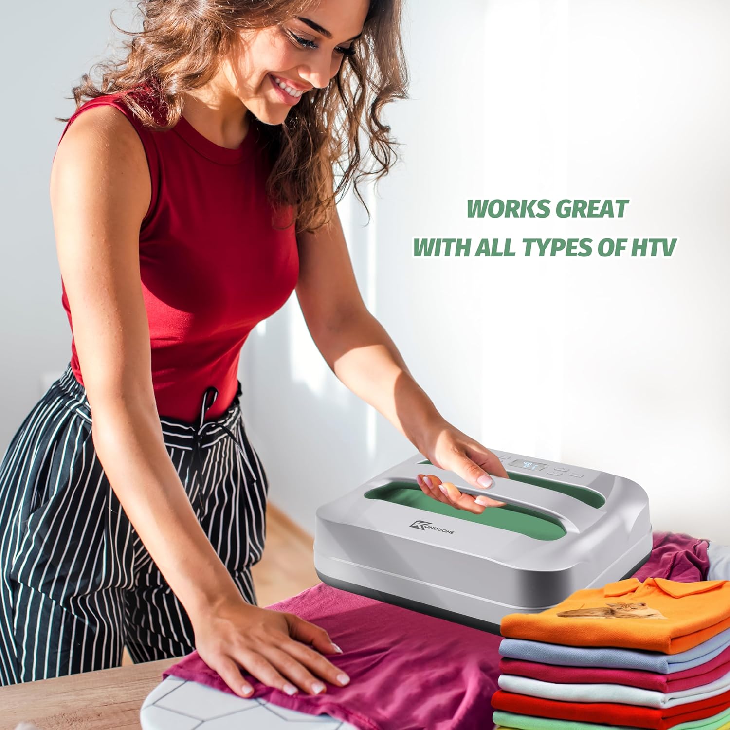 Máquina de prensa de calor de 12 x 10 pulgadas, transferencia de calor de fácil prensa para camisetas y proyectos de vinilo HTV, plateado y verde