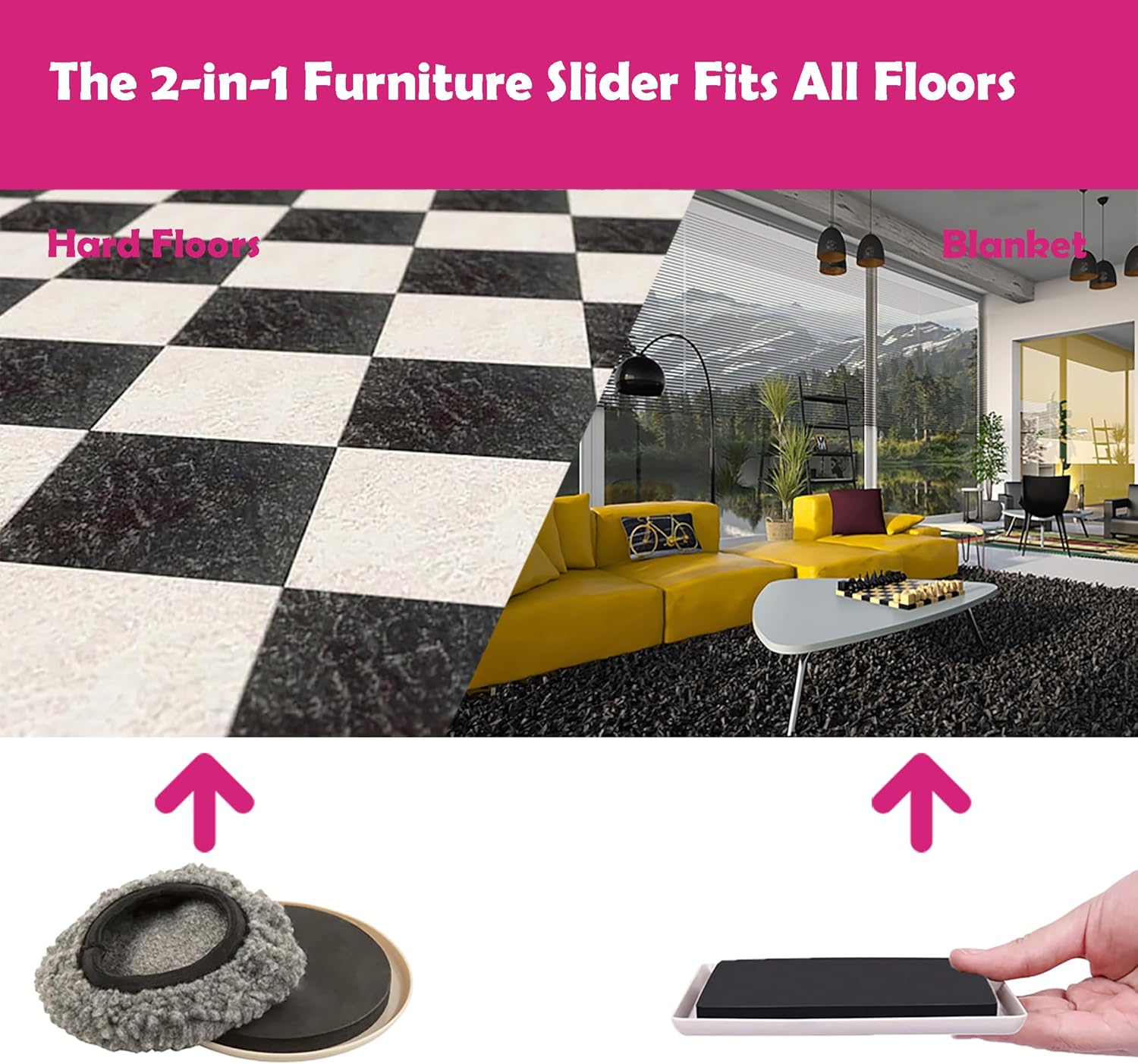 Kit de movimiento deslizante para muebles para superficies alfombradas y duros, mueve muebles pesados rápida y fácilmente, sistema de movimiento 3