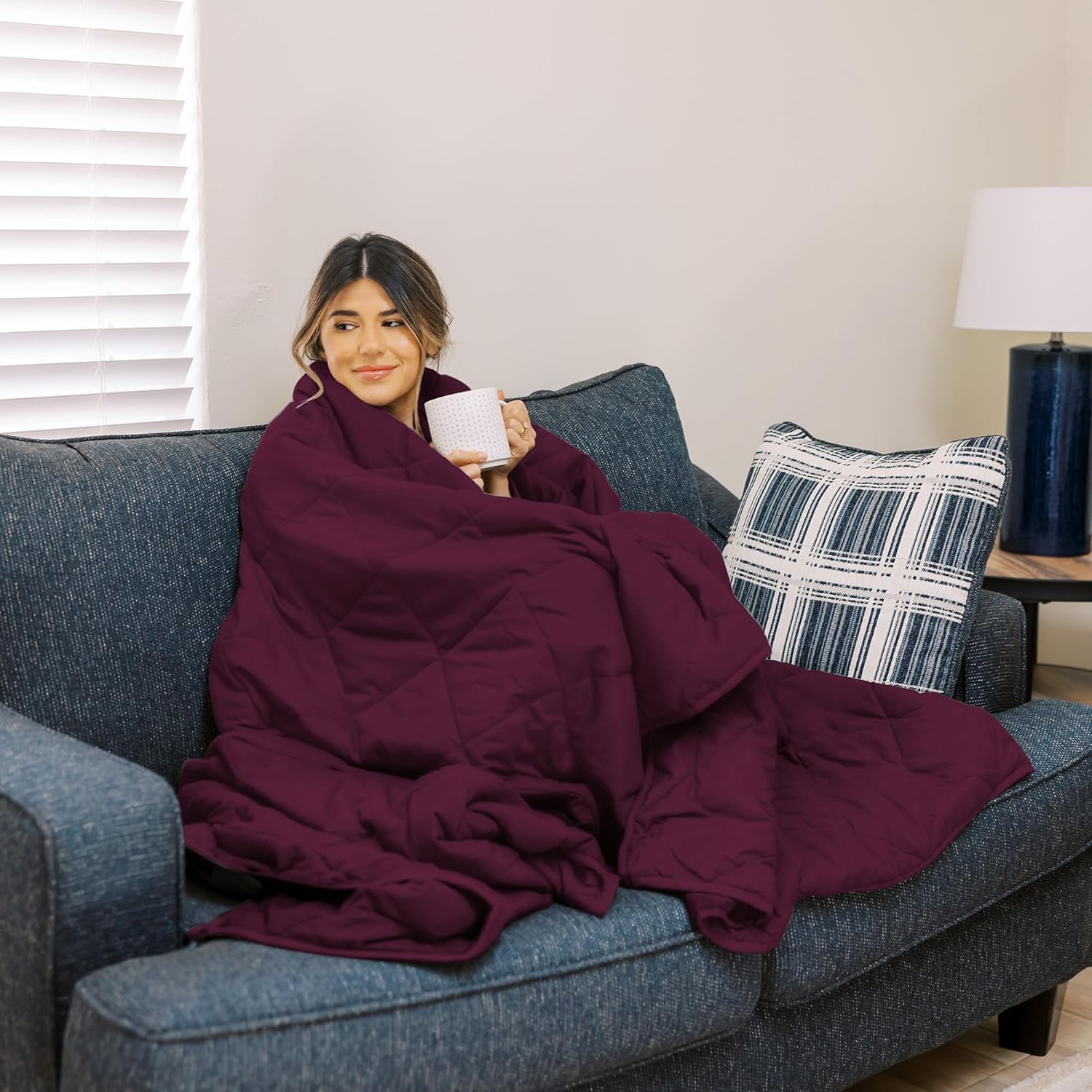 HomeSmart Products Manta con peso tamaño King de 20 libras, tela ultrasuave de 400 hilos, color borgoña, 88 x 104 pulgadas