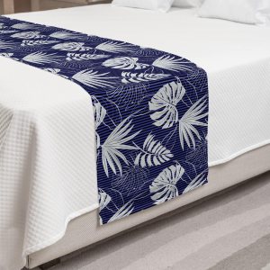 Ambesonne Camino de cama de hojas, flora hawaiana, selva tropical, hojas de Monstera sobre rayas, decoración para hoteles, hogares y habitaciones de Ambesonne Camino de cama de hojas, flora hawaiana, selva tropical, hojas de Monstera sobre rayas, decoración para hoteles, hogares y habitaciones de