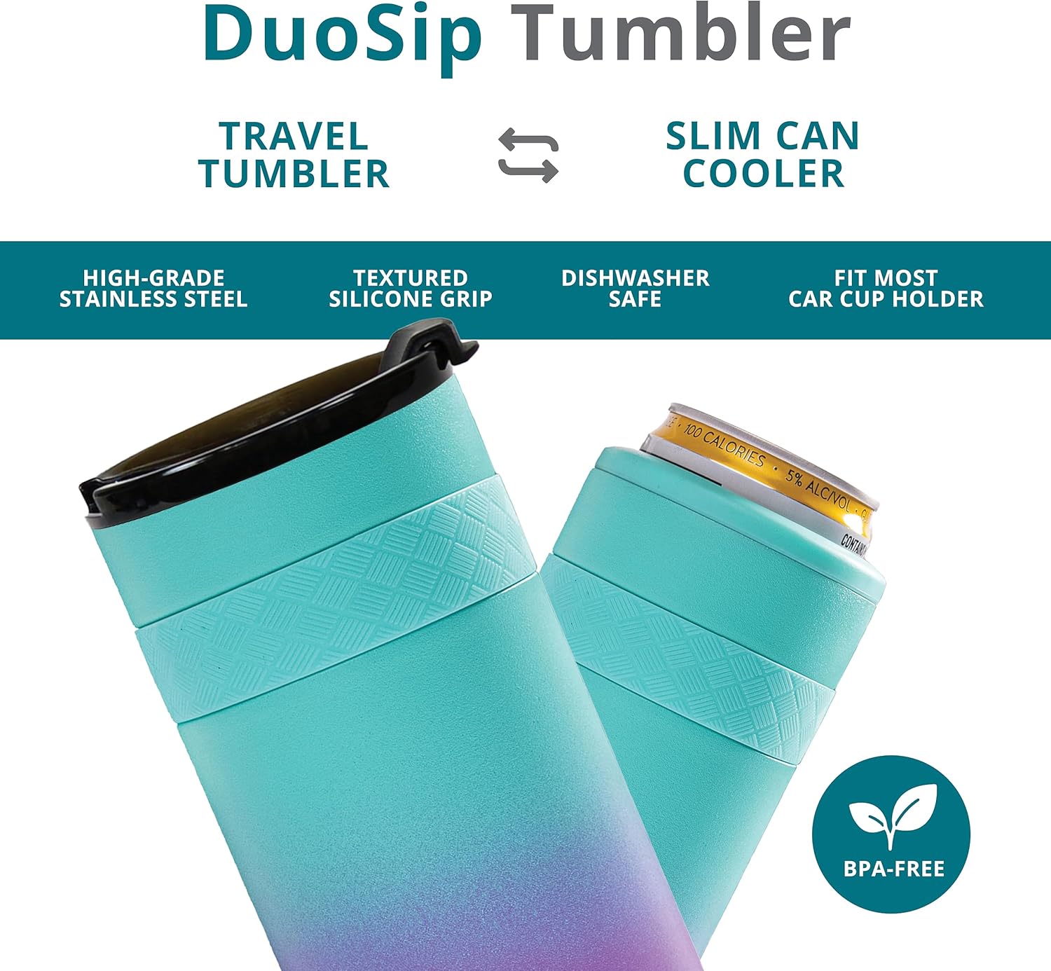 Elemental Duo-Sip – Vaso aislado 2 en 1 con tapa 100% a prueba de fugas y tapa delgada de 12 onzas, vaso de acero inoxidable de triple pared para
