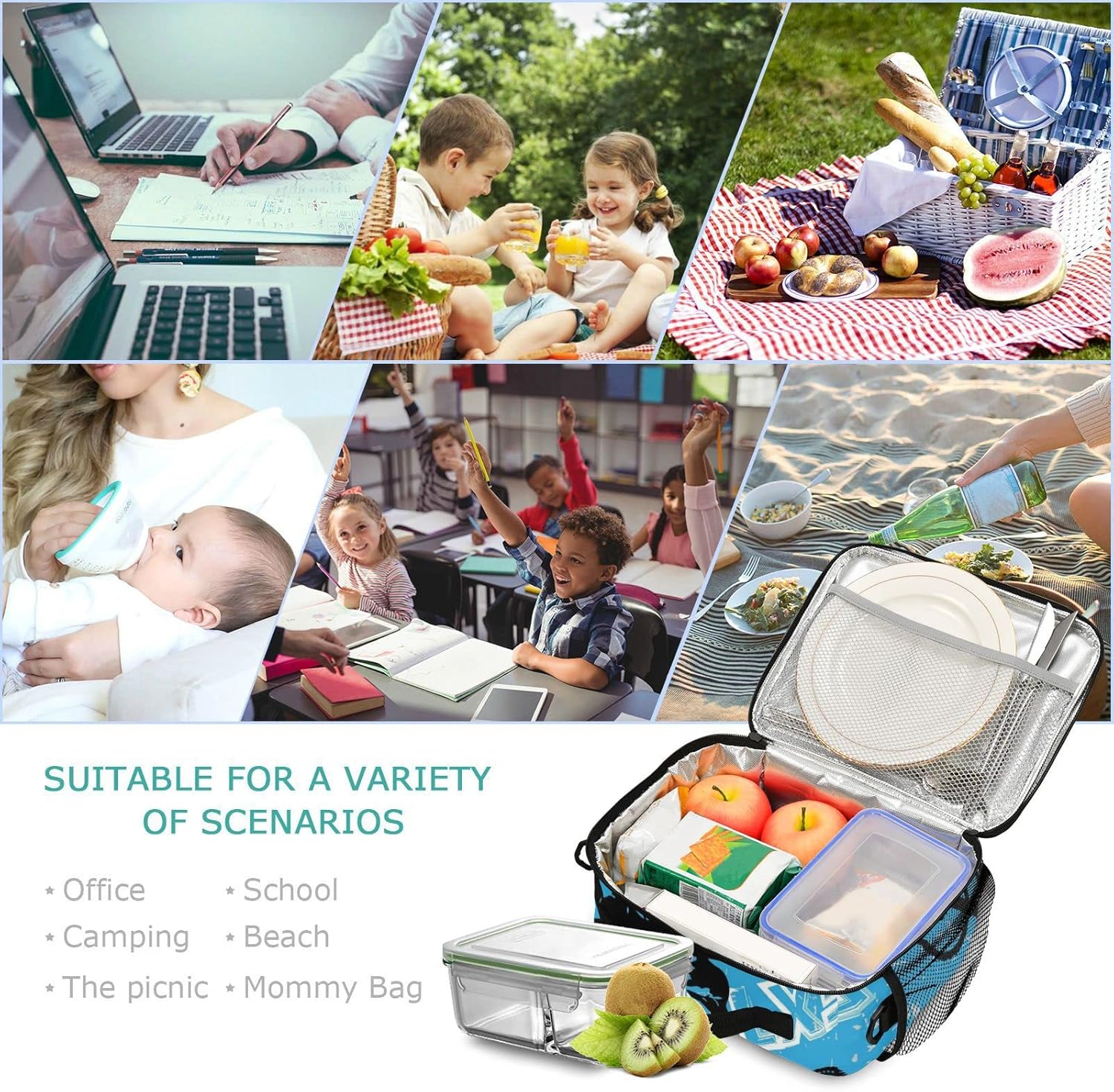 Bolsa de almuerzo azul personalizada para vehículos deportivos de motocross, para niños, niñas, niños, bolsas de almuerzo personalizadas con tu