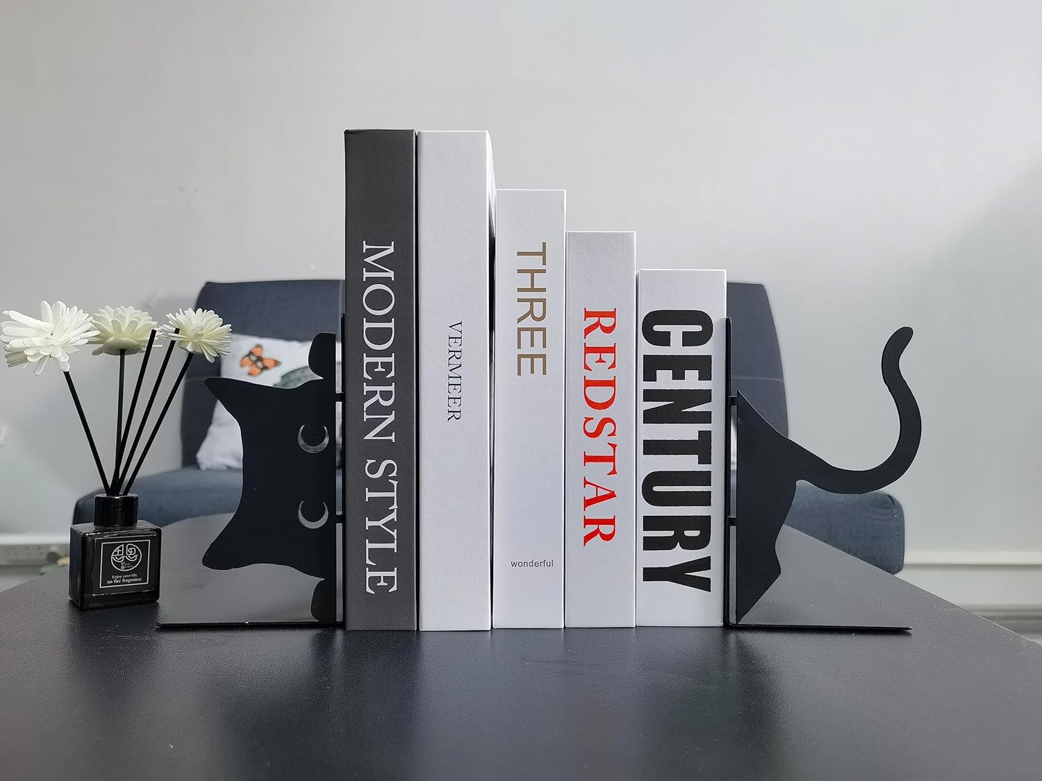 Extremos decorativos para libros, ENCIMART Book Ends, bonitos sujetalibros de gato, sujetalibros de metal, soportes para libros para estantes,