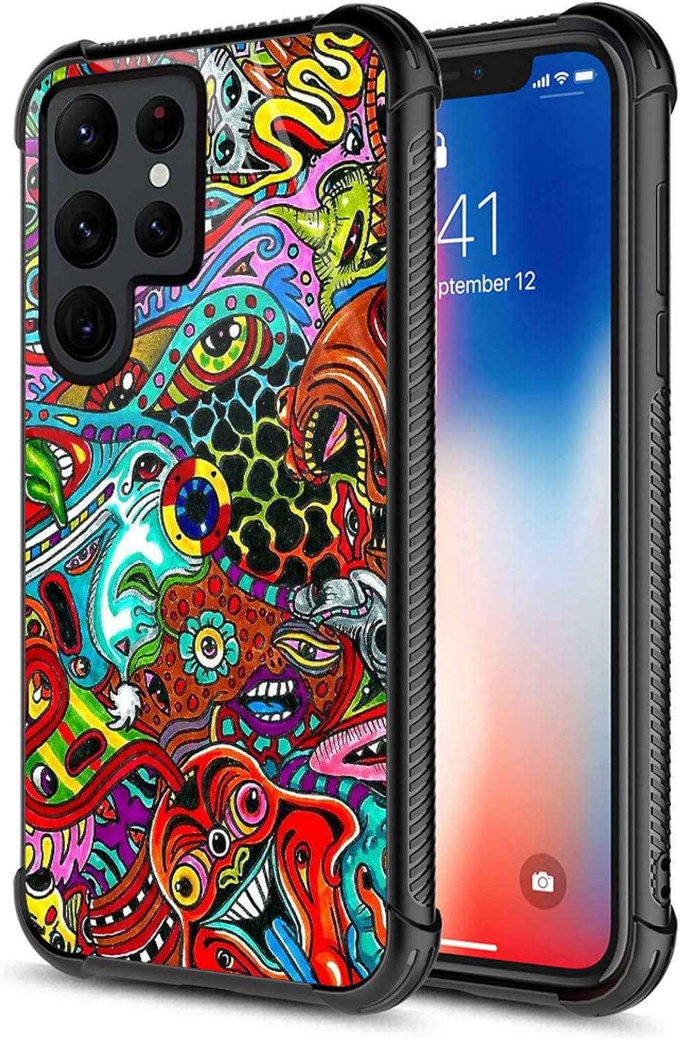 CARLOCA Funda compatible con Samsung Galaxy S22 Ultra, colorida funda de acrílico duro con diseño gráfico de dibujos animados rojo trippy a prueba