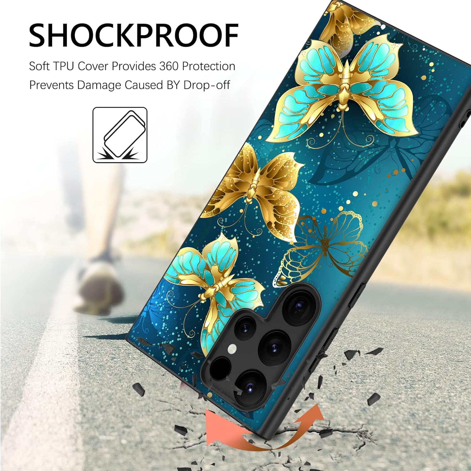 GUAGUA Funda protectora para Samsung Galaxy S23 Ultra que brilla en la oscuridad, Samsung S23 Ultra, bonita mariposa azul noctilucente, a prueba de