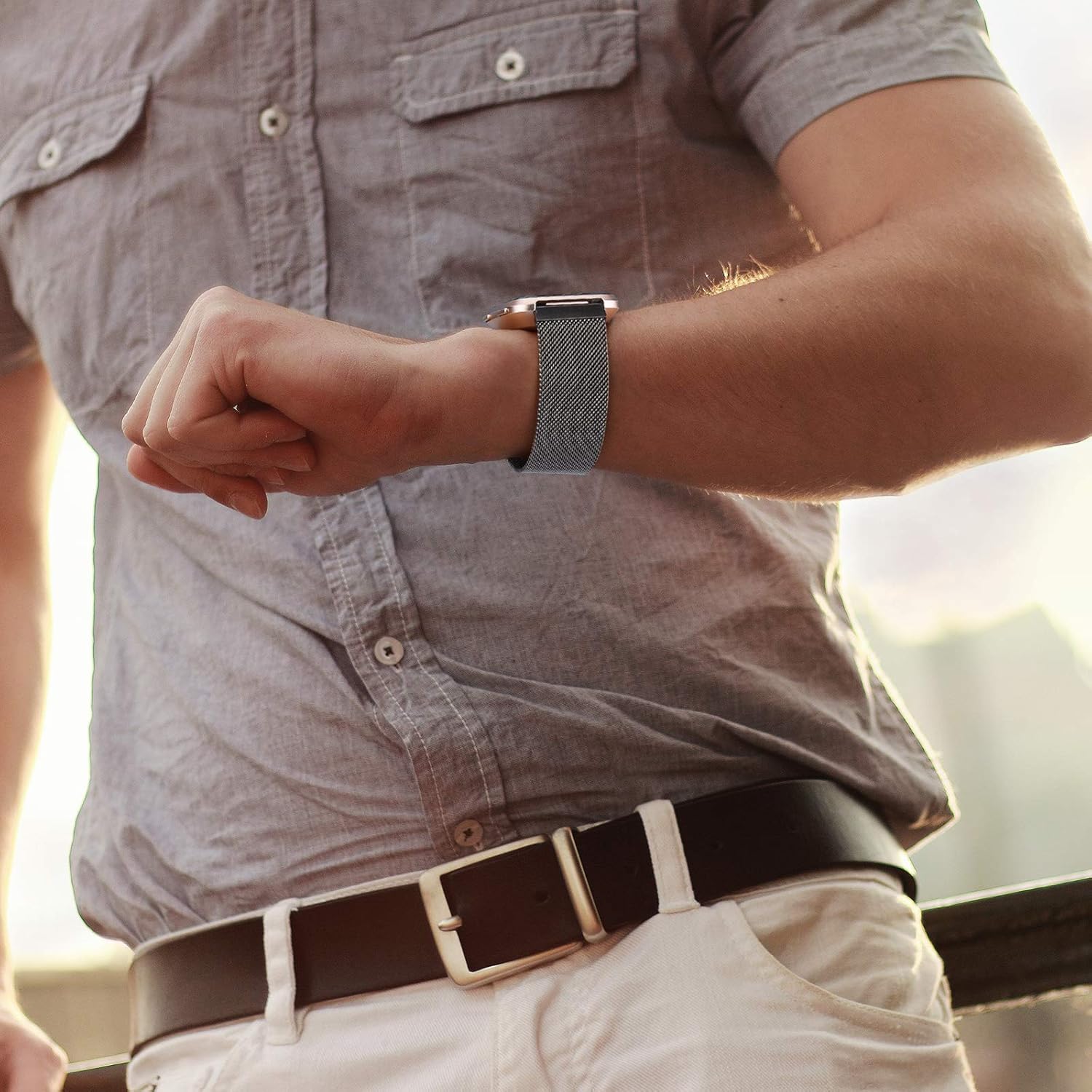 Amzpas – Bandas compatibles con Fitbit Versa 2  Fitbit Versa SEFitbit Versa LiteFitbit Versa, correas de malla de acero inoxidable transpirable