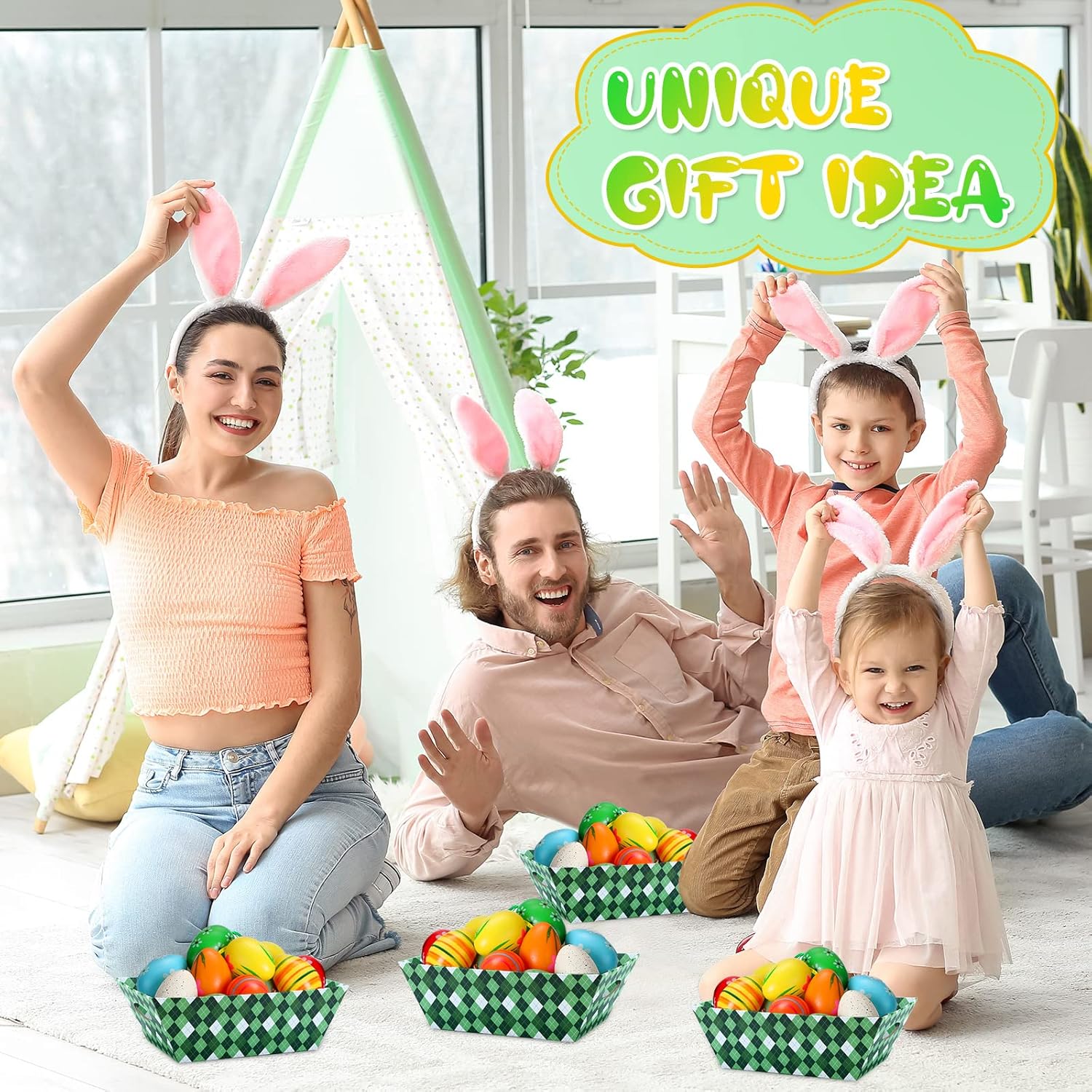 12 canastas de regalo a cuadros verdes de 9.8 x 6.5 pulgadas, cesta pequeña para regalo, cesta vacía con asa, cesta de regalo a granel, bandeja de