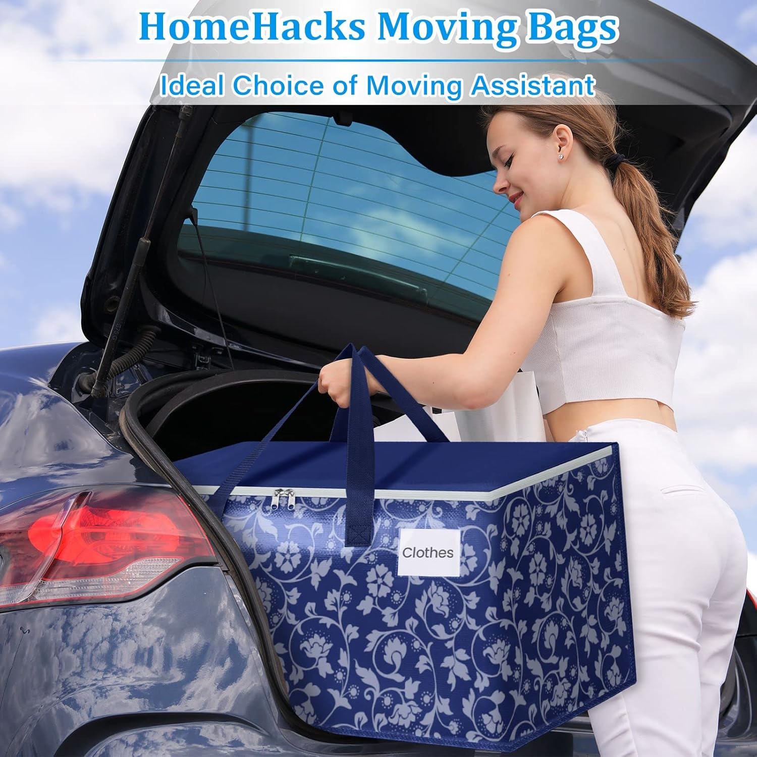 HomeHacks Bolsas de mudanza, cajas de mudanza de tamaño extragrande, bolsas de equipaje resistentes con cremallera suave y asas resistentes, gran