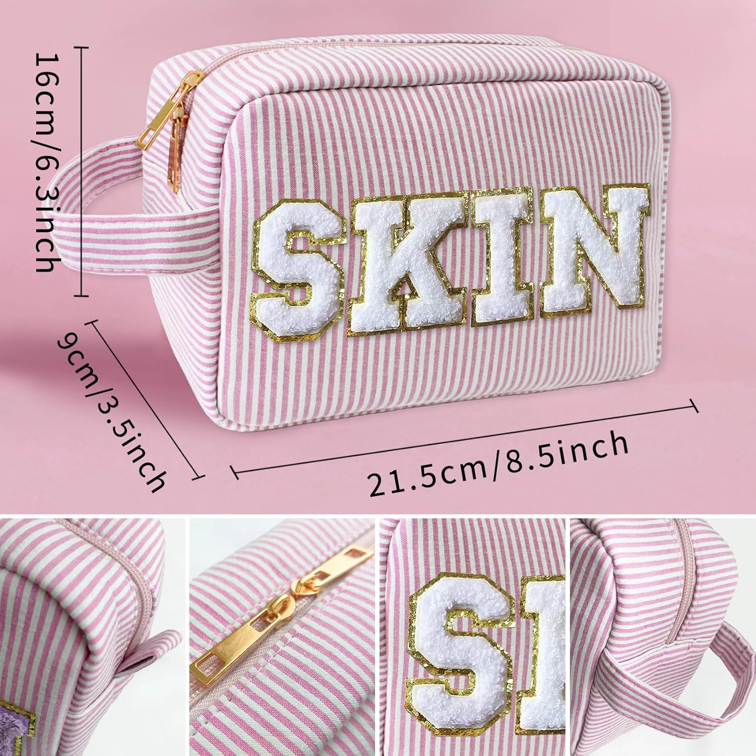 Preppy – Bolsas de maquillaje para mujer, bolsa de viaje pequeña para bolso de chenilla hinchada impermeable, bolsa de aseo de playa, lindo