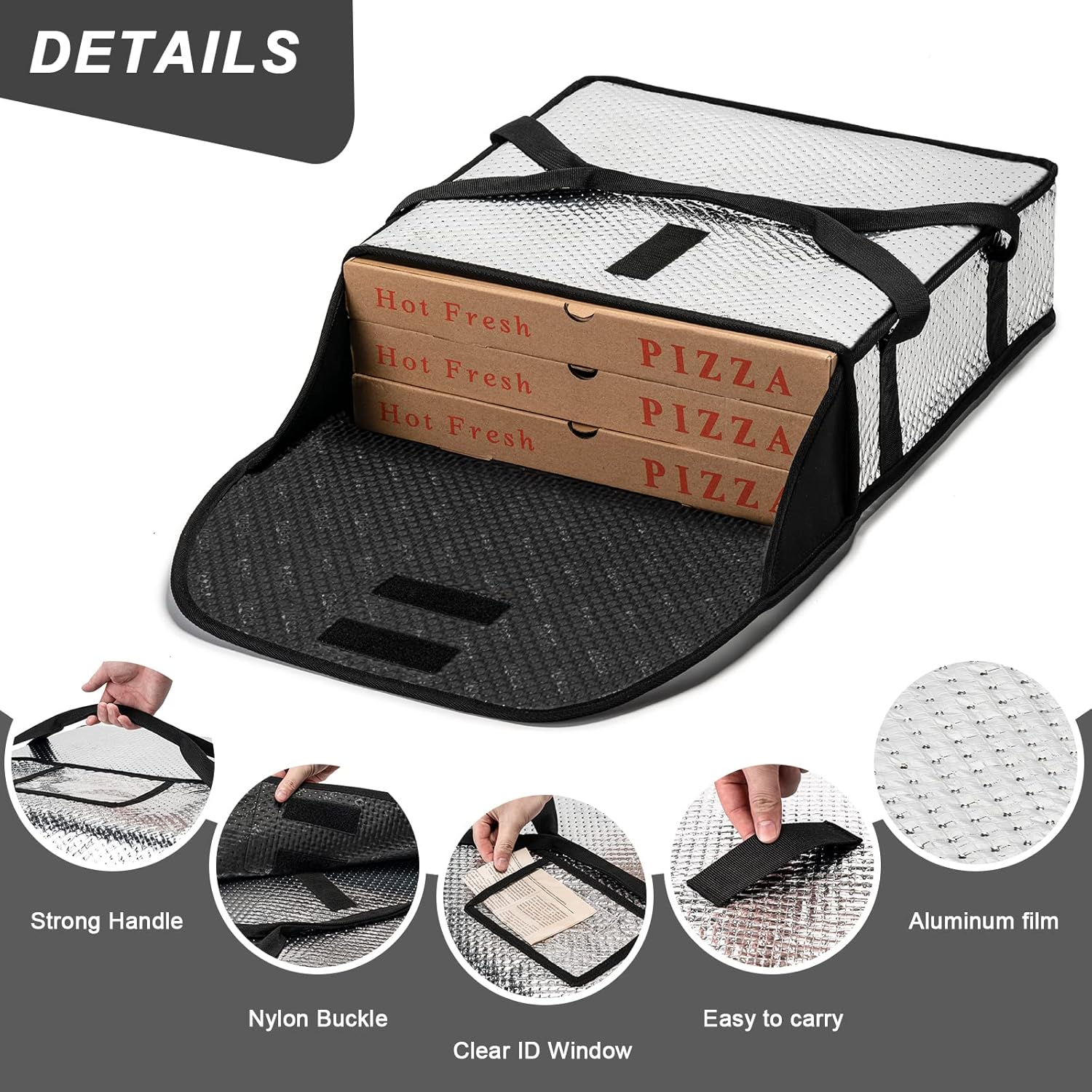 Bolsas de pizza para entrega de 18 x 18 x 5 pulgadas, sin humedad, calentador térmico profesional de pizza, transportador de alimentos de alta