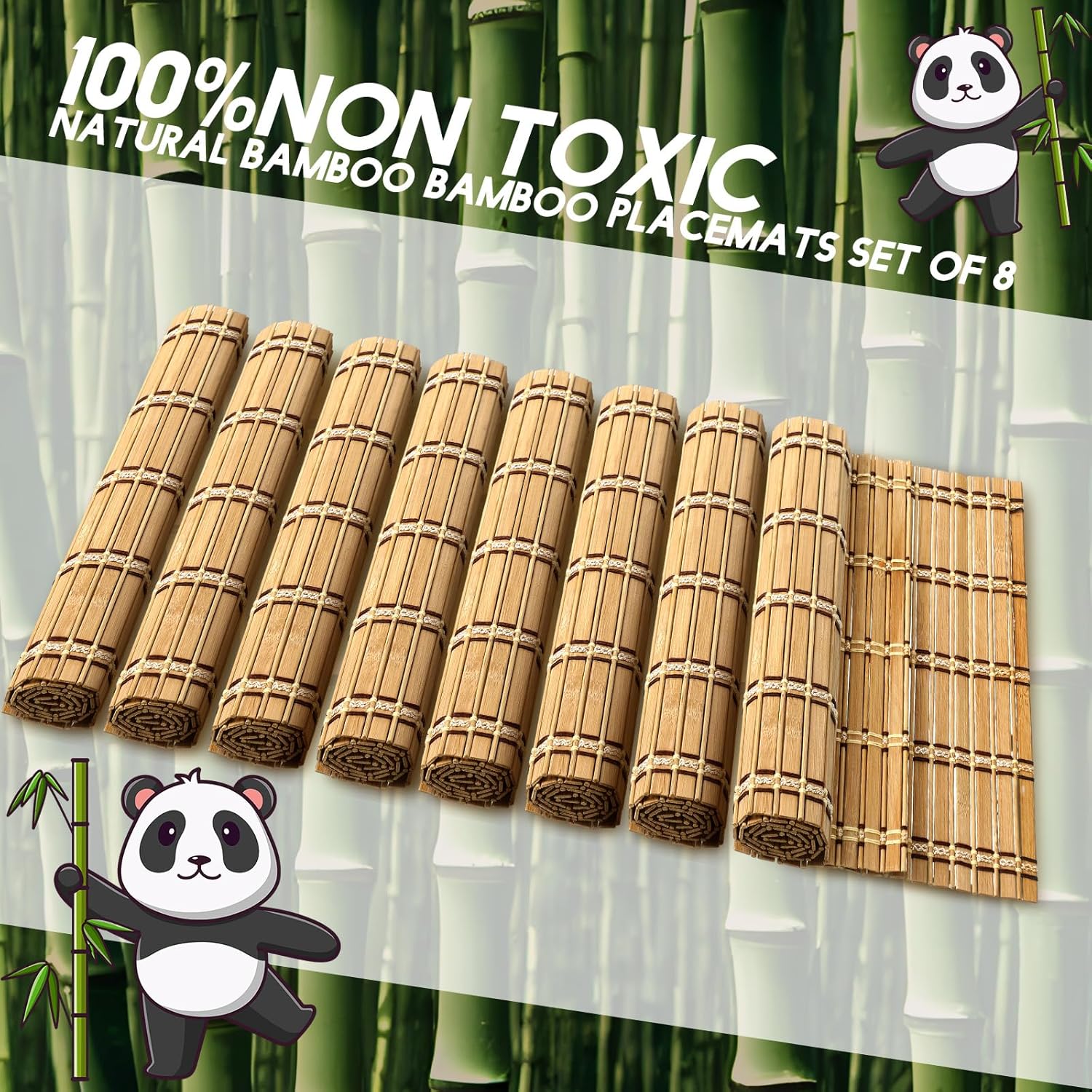 Bencailor Juego de 8 manteles individuales antideslizantes y resistentes al calor, de estilo rústico, lavable y natural para comedor, restaurante,