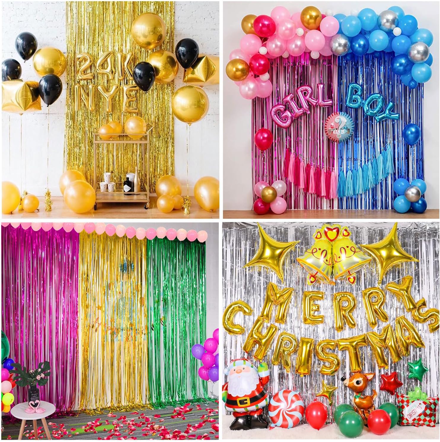 Paquete de 2 cortinas de flecos de papel de oropel rosa de 3.3 x 8.2 pies, cortinas de flecos de papel de oropel rosa para bodas, fiestas de