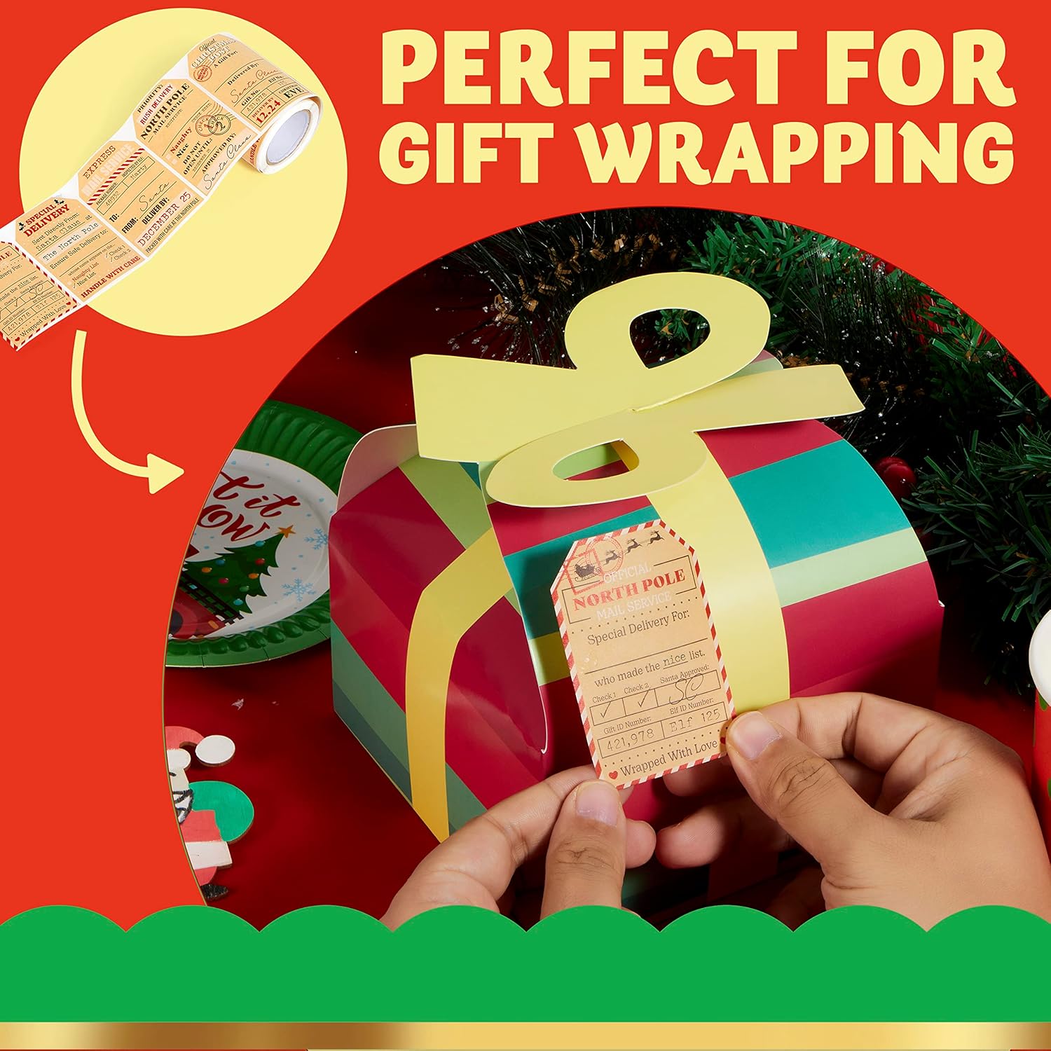 JOYIN 120 etiquetas de regalo de Navidad de 2.2 x 3.1 pulgadas, etiquetas autoadhesivas de papel kraft para envoltura de regalos, regalos de fiestas