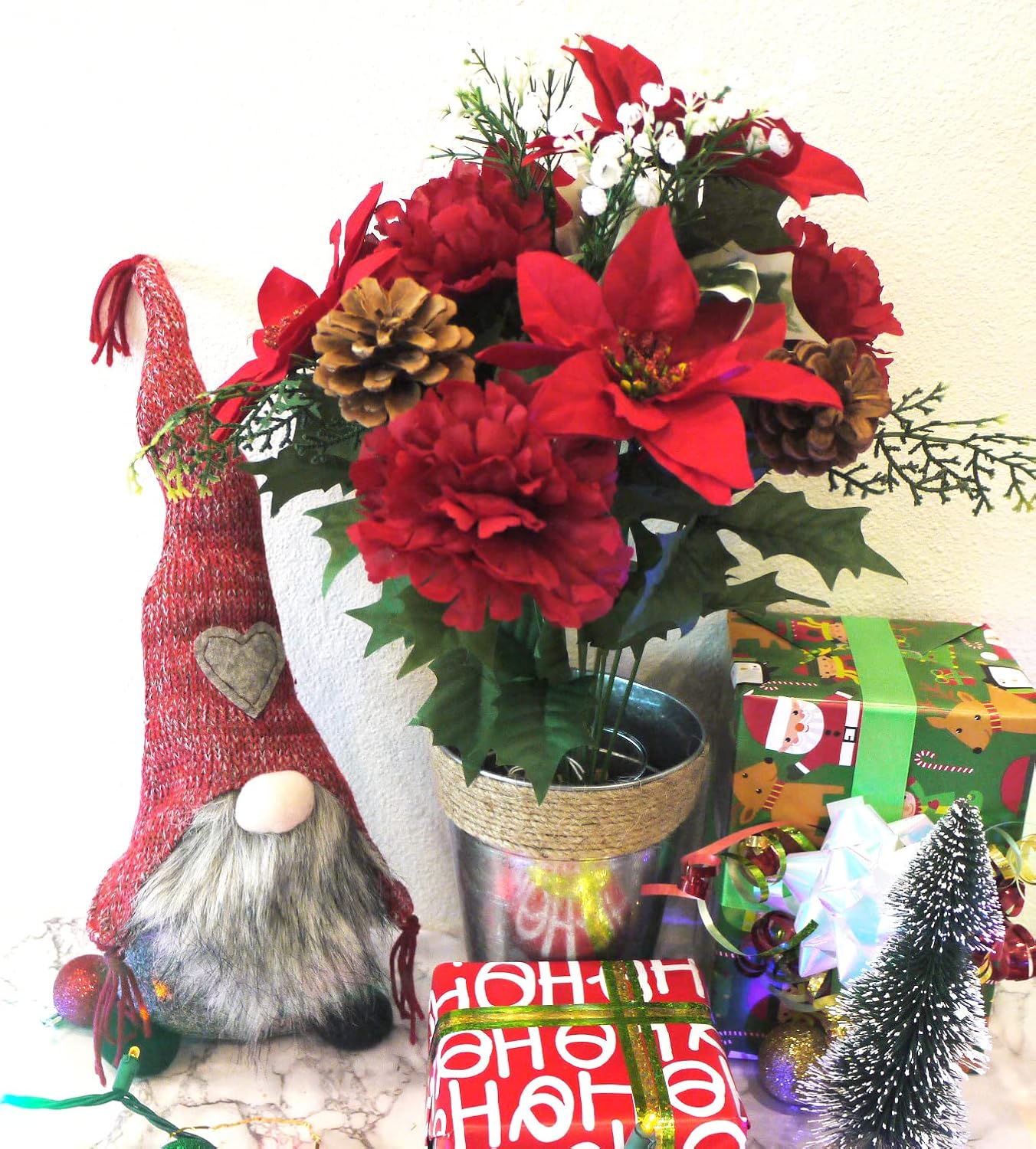 2 ramos de flores de Pascua artificiales, 14 tallos de flores de Navidad falsas, de terciopelo sintético, clavel de Pascua para decoración del