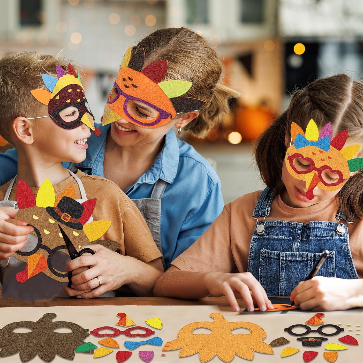 126 máscaras de pavo de Acción de Gracias para niños, manualidades de espuma de fieltro de otoño, manualidades a granel para niños de 3 a 5, 4 a 8,