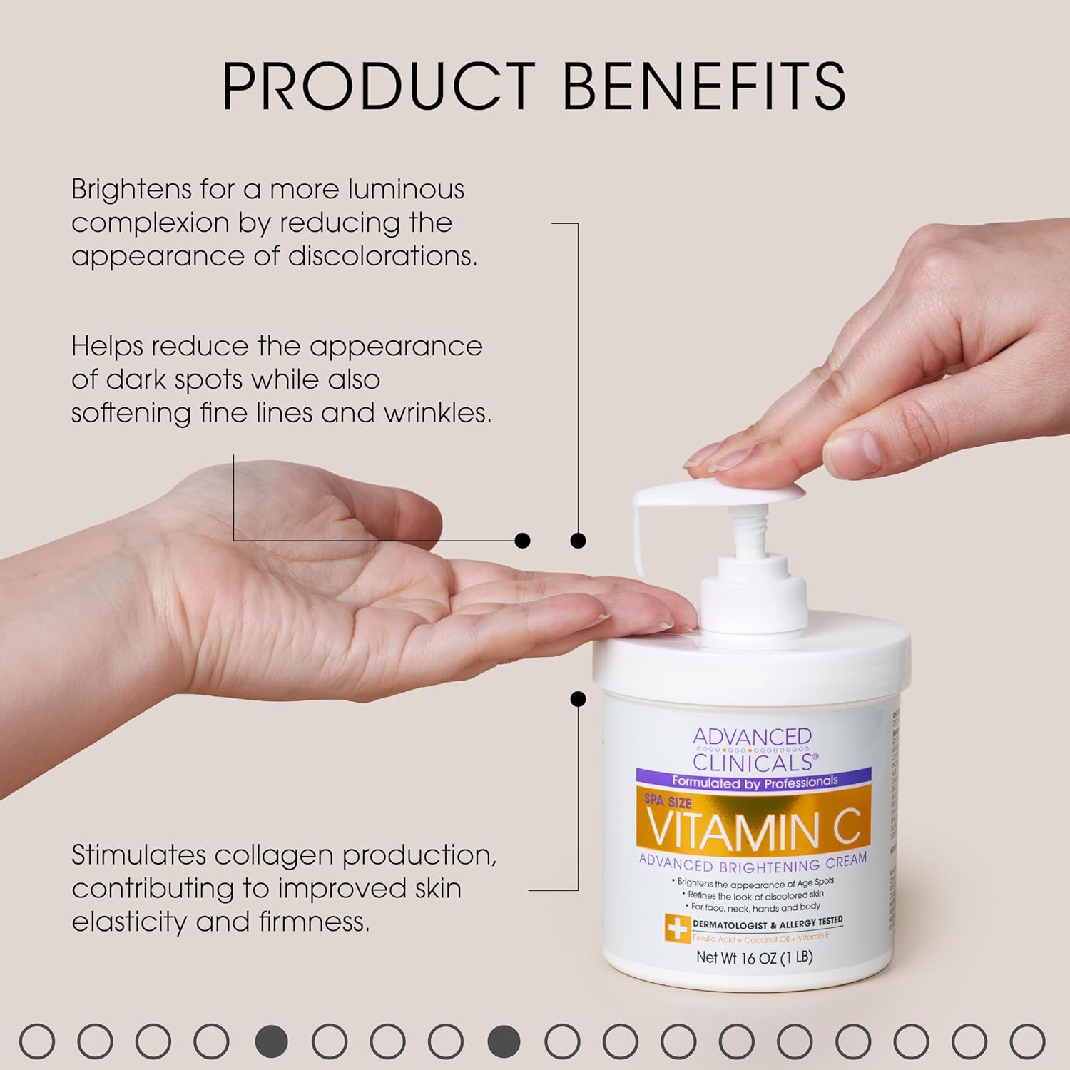 Advanced Clinicals Loción corporal de ácido hialurónico + crema iluminadora de vitamina C, juego de 2 piezas  Hidratante facial y crema corporal