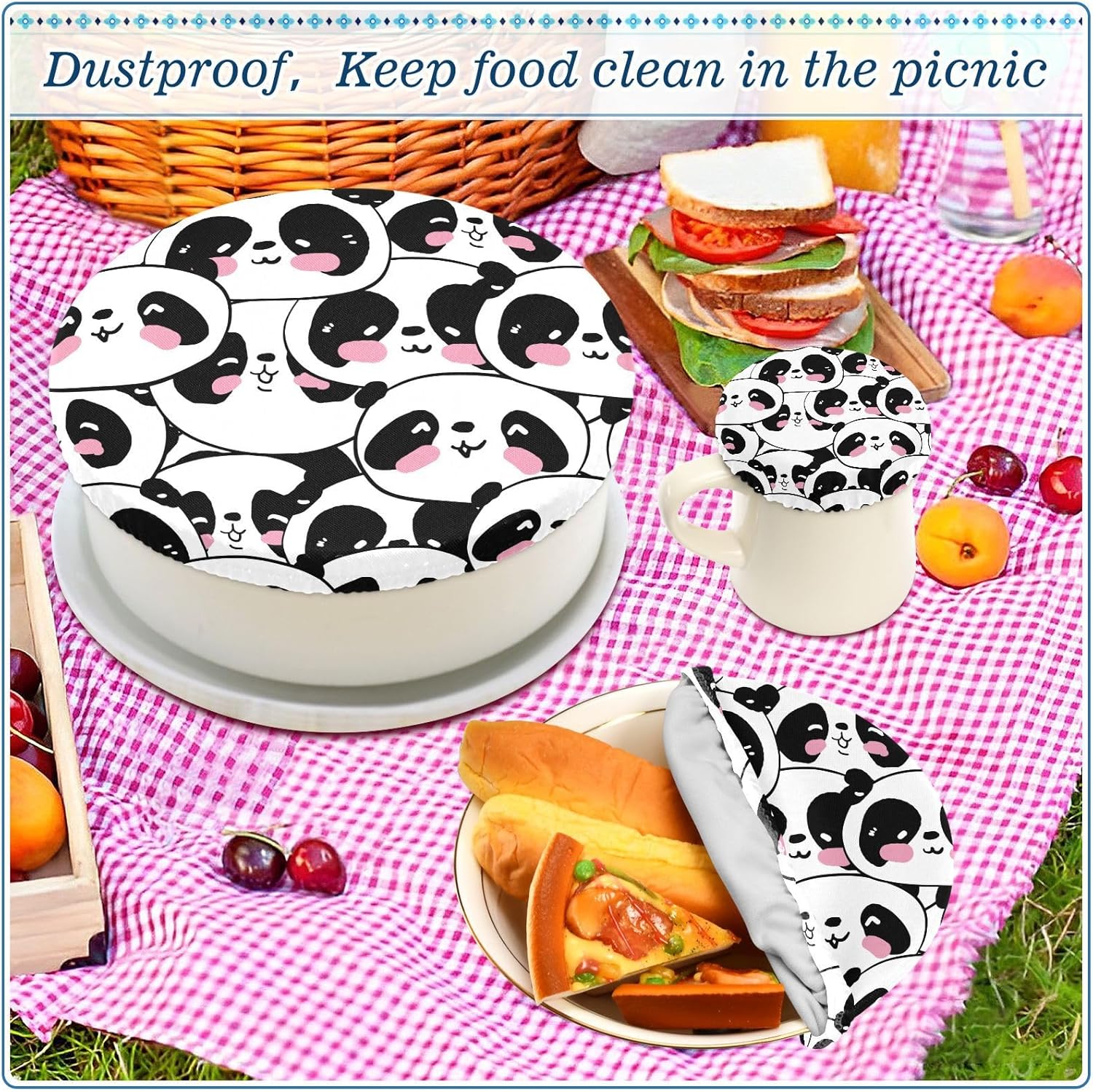 Panda 5PCS Reusable Elastic Bowl Covers for Food Storage Stretch Cloth Fabric Lids with 5 Different Sizes Heat Resistant Food Lids for Fruits
