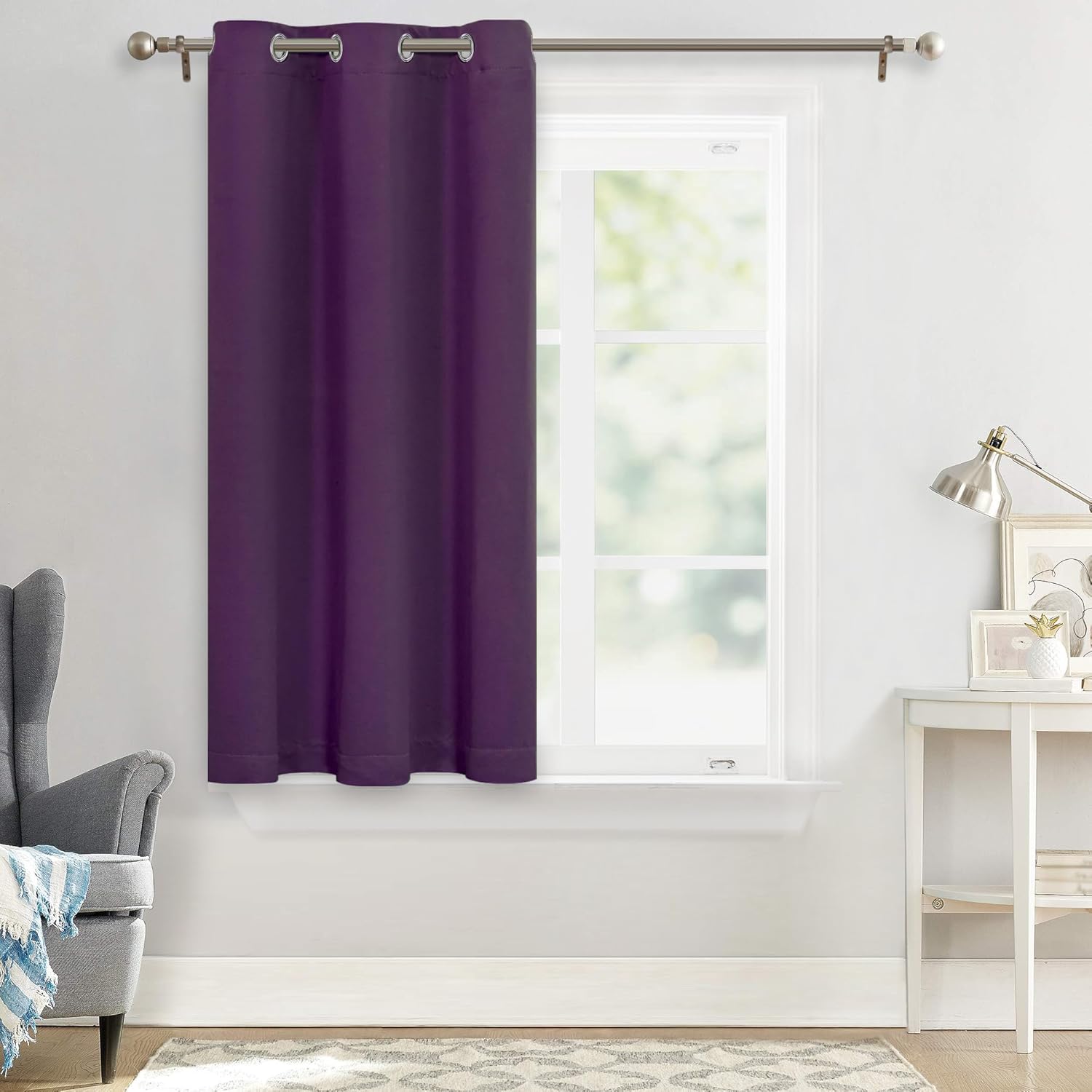 MYSKY HOME – Cortina opaca para dormitorio, con ojales, increíble tejido triple y aislamiento térmico, 1 panel de cortina de 107 x 114 cm, morado