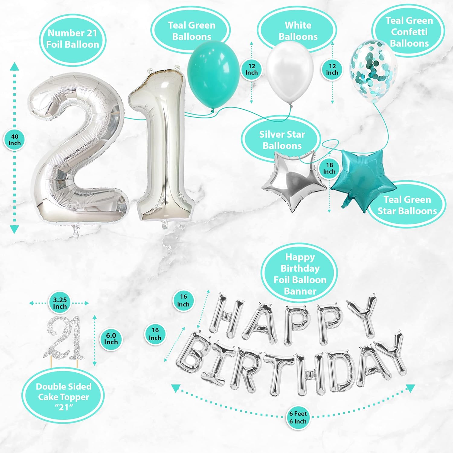 71 piezas de decoración de feliz cumpleaños #21 para ella, regalo de cumpleaños #21 para ella, tiara, banda de cumpleaños #21 para ella, decoración