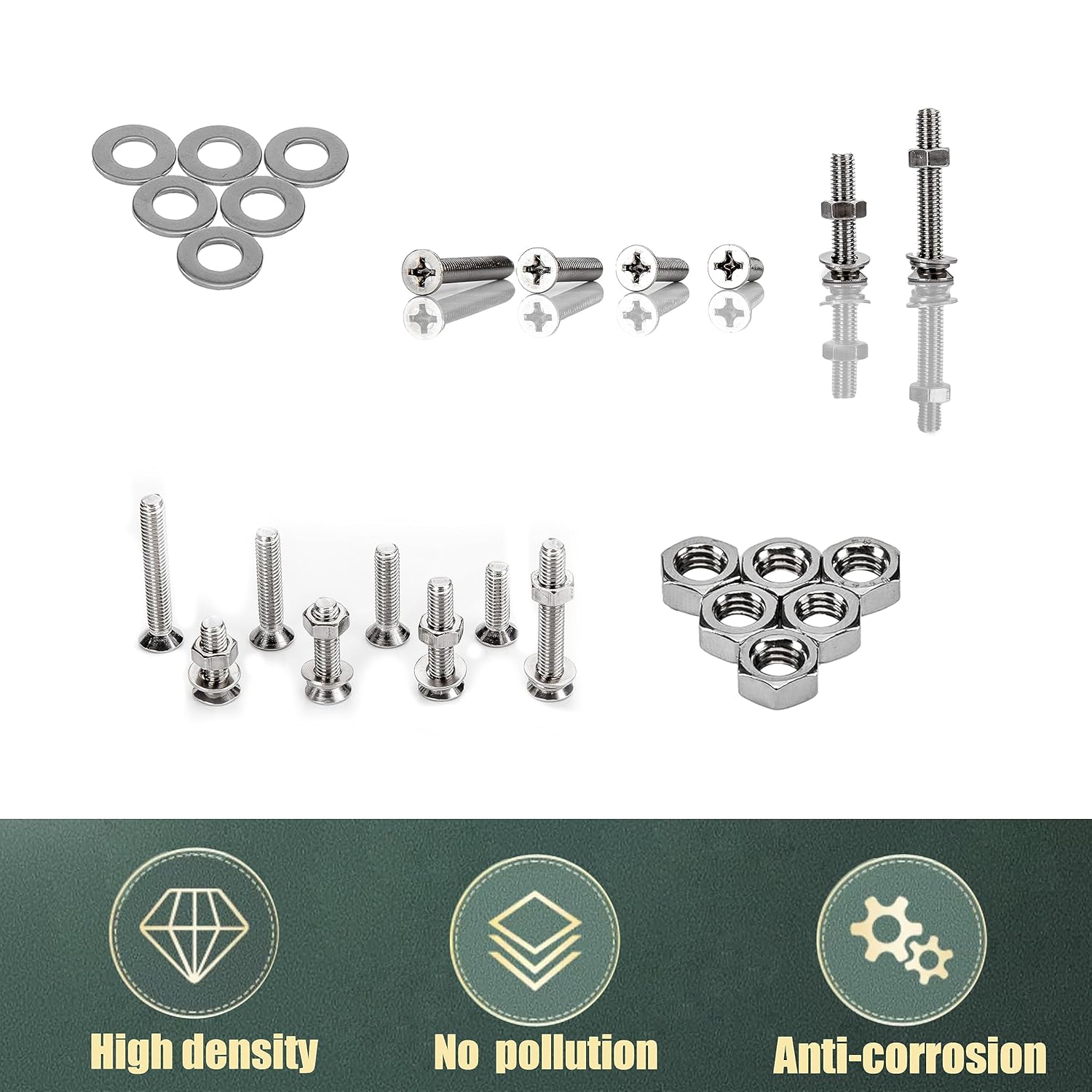 Juego de 680 tornillos Phillips, tuercas y arandelas, M3 M4 M5 M6 de cabeza plana avellanada de acero inoxidable con cabeza plana Phillips