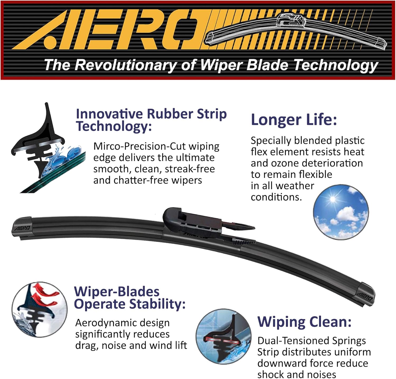 AERO Avenger – Limpiaparabrisas prémium de 26 pulgadas + 22 pulgadas para todas las estaciones con repuestos adicionales, repuesto de equipo