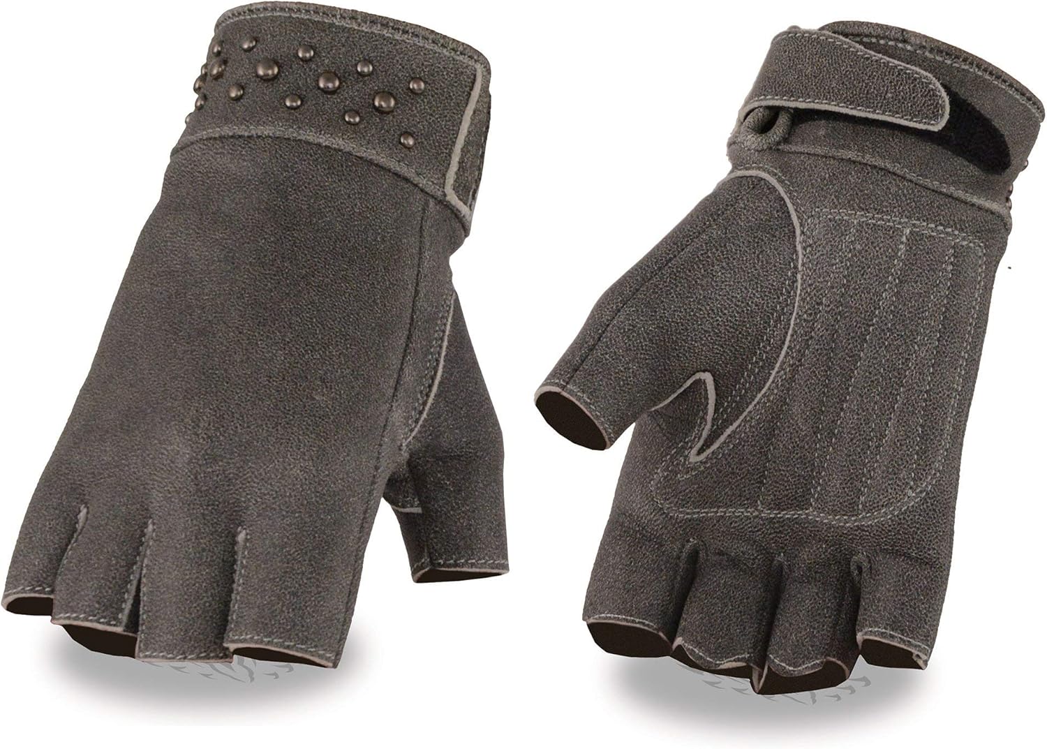 Milwaukee Leather MG7761 – Guantes de mano para motocicleta sin dedos de gel de piel negra para mujer, con elegante detalle de muñeca