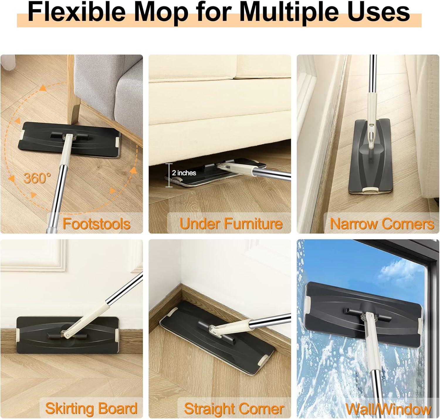Jelymark Trapeador plano y cubo con juego de escurridor, separa el agua sucia y limpia, mopa de 3 cámaras para uso húmedo y seco, trapeadores para