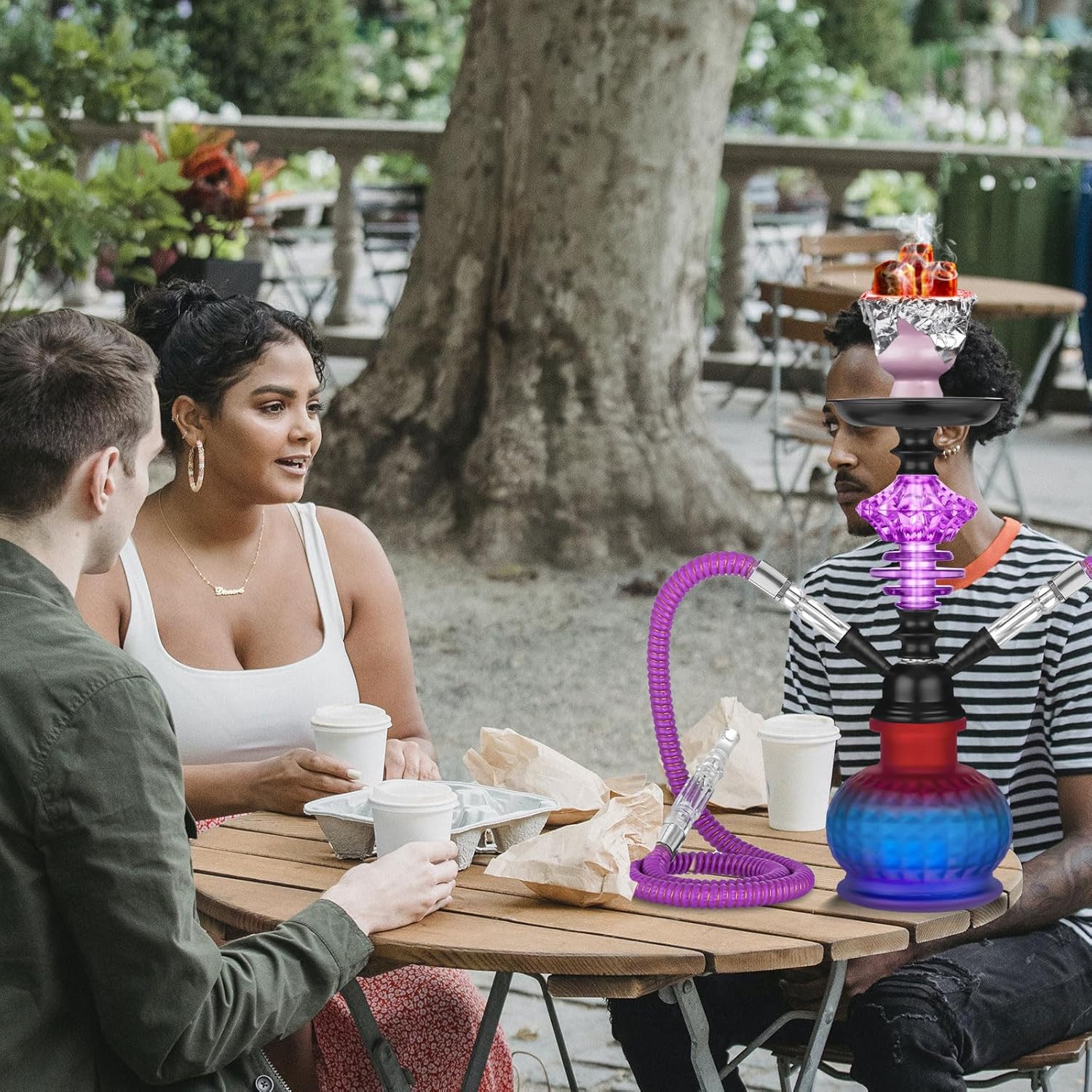 Juego de cachimba de 12 pulgadas con 2 mangueras Shisha Hookah Set con todo – Jarrón de vidrio moderno, 50 láminas de narguile y 50 puntas de