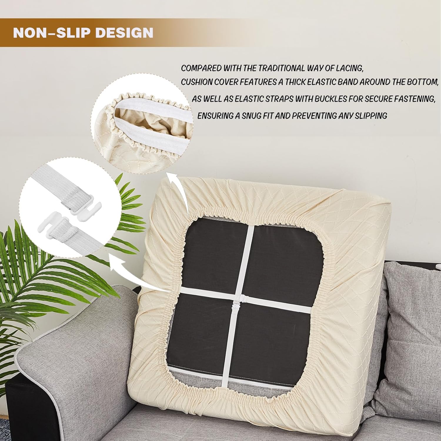 Fundas de cojín para sofá, funda de cojín elástica para sillón, sofá de 1 asiento, jacquard de celosía de diamantes con banda elástica (1 funda de