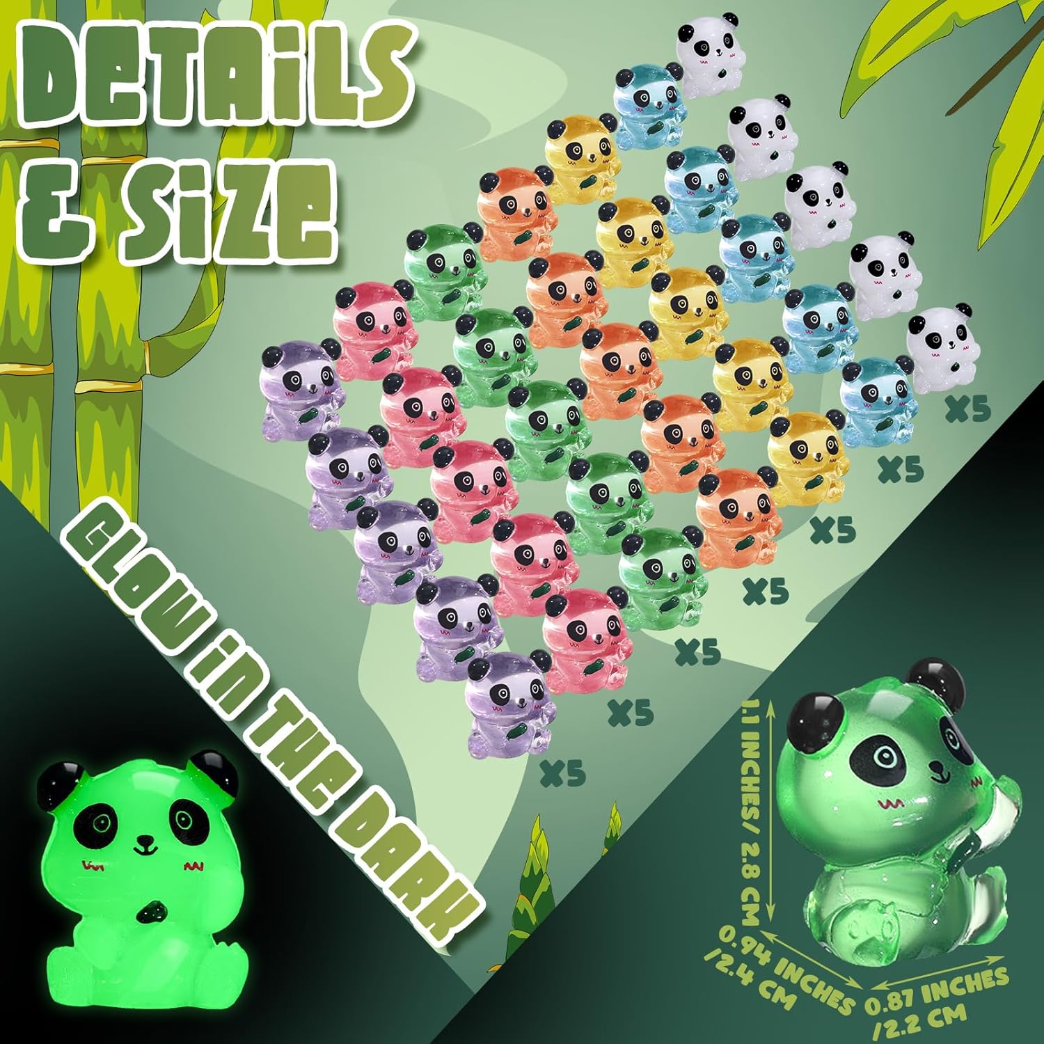 35 figuras luminosas de mini panda en miniatura, lindos animales, decoración de paisaje, que brillan en la oscuridad, mini figuras de animales de