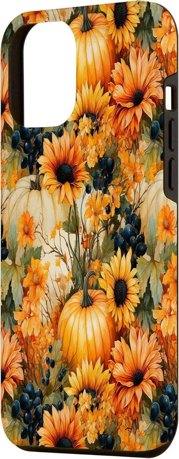 Funda para iPhone 13 Pro Max otoño flor otoño calabaza