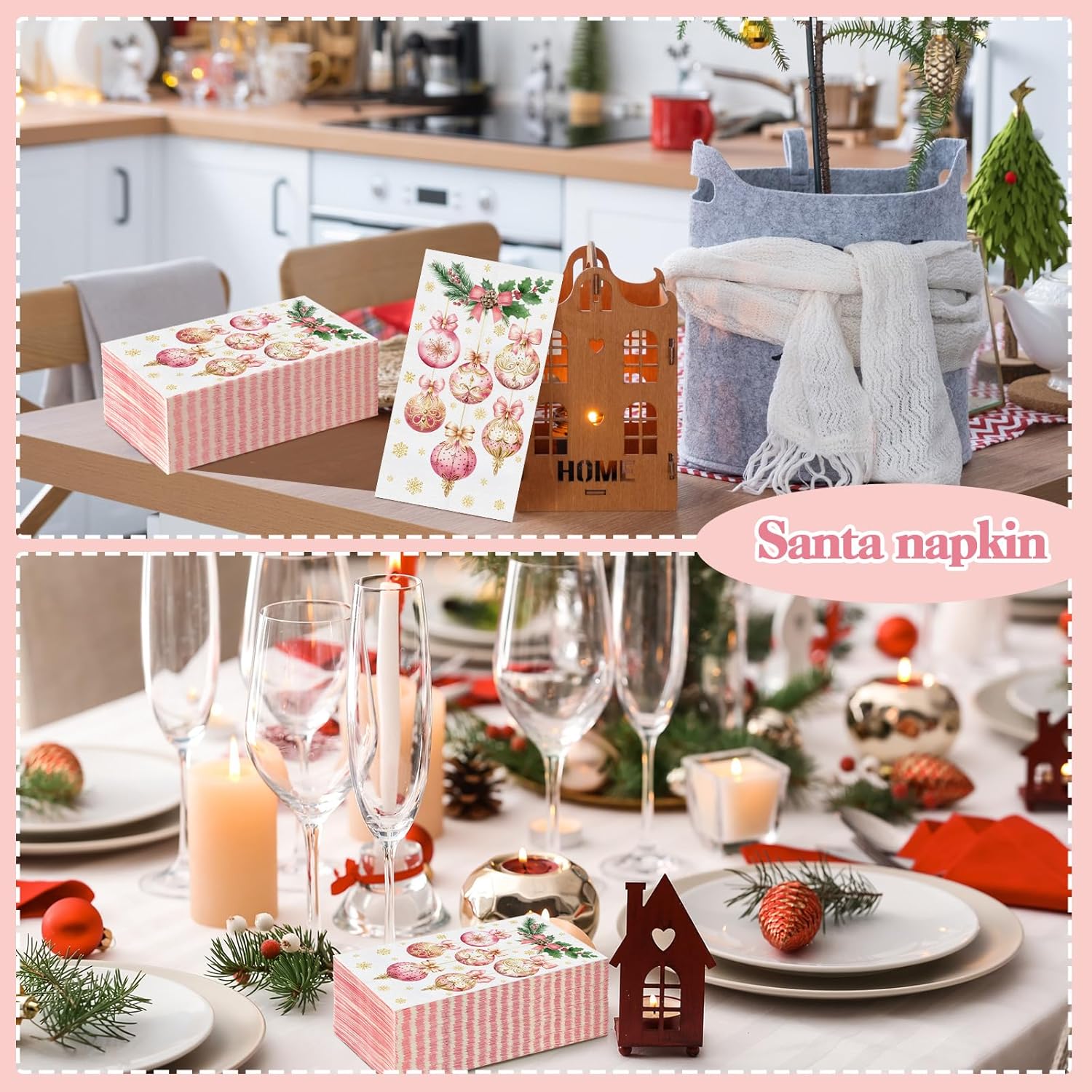 Zhanmai 200 servilletas de Navidad desechables, color rosa, adorno de Navidad, para cóctel, bebidas, servilletas de papel decorativo, servilletas de