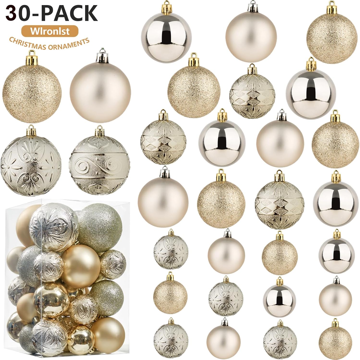 Wironlst Adornos de bola de Navidad  30 adornos de Navidad de plástico inastillables para árbol de Navidad, vacaciones, boda, fiesta (varios