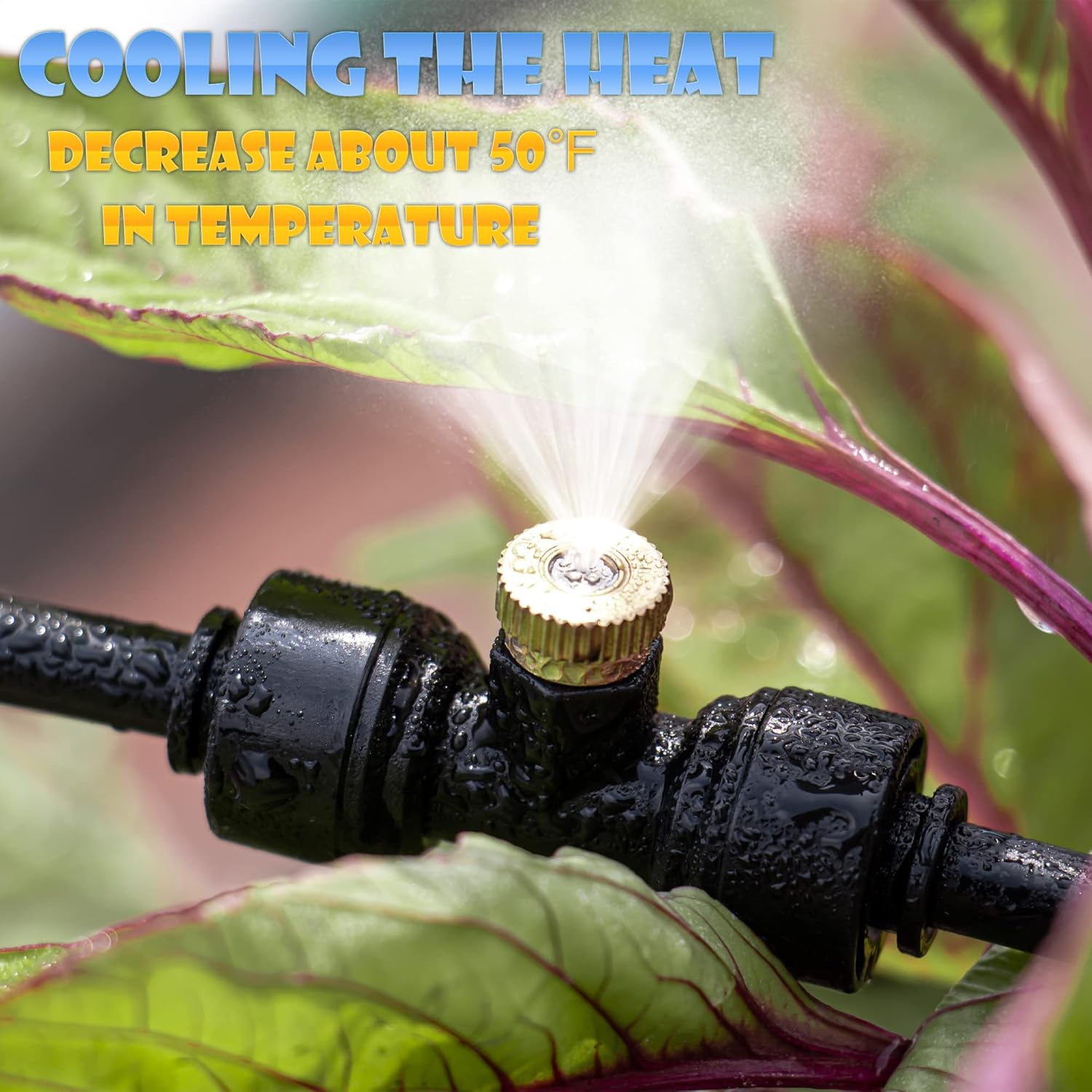 Misting Cooling System (Newly Designed Atomizing Line) 50FT15m Atomization Line+ 14 Brass Spray Nozzles + One Brass Adapter (34 Inch) Patio Spray