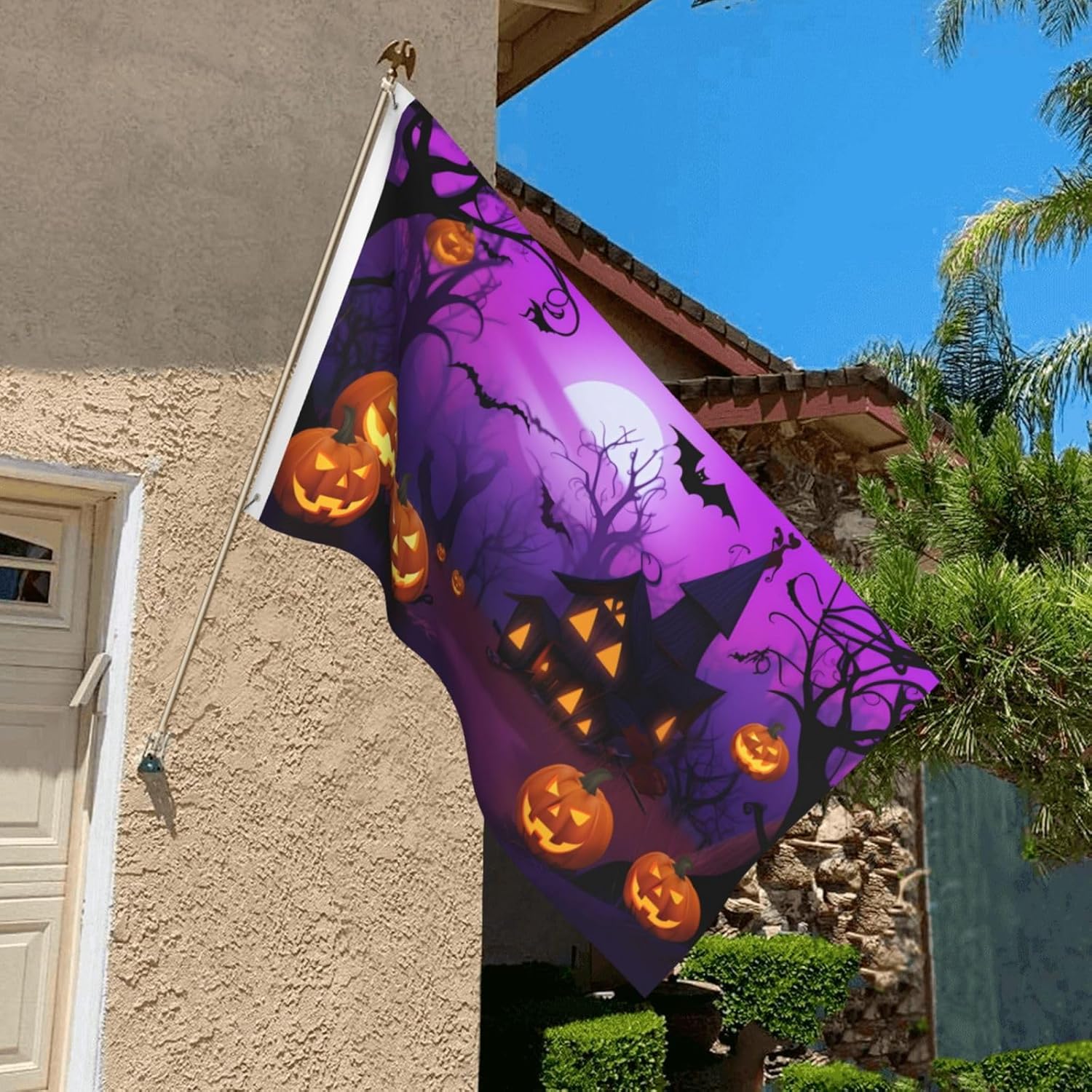 Bandera de calabaza de Halloween, impresión de doble cara, pancarta de poliéster de 3 x 5 pies con ojales, banderas de jardín y casa, decoración