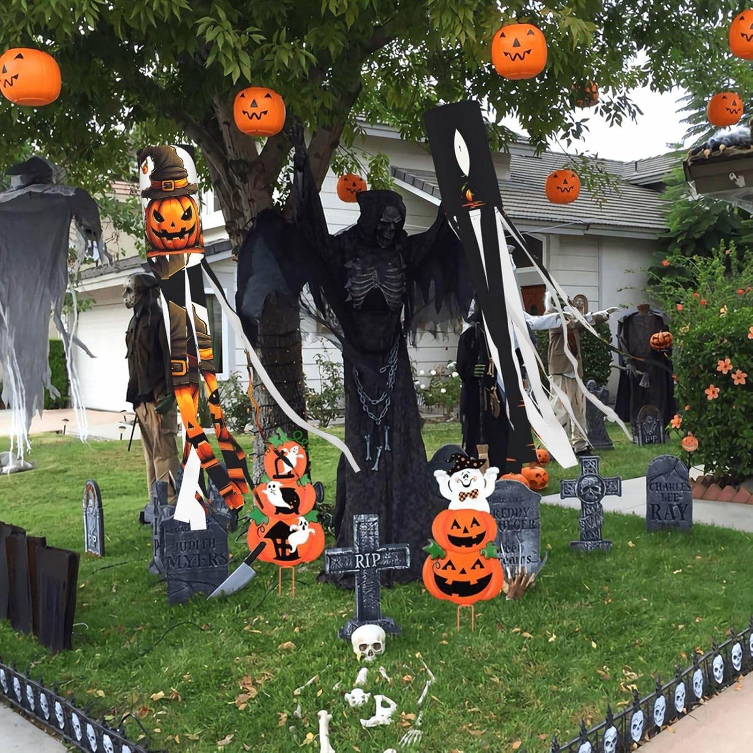 SSIMOO Linda calabaza de Halloween para colgar en exteriores, patio, césped, jardín, fiesta, decoración para colgar