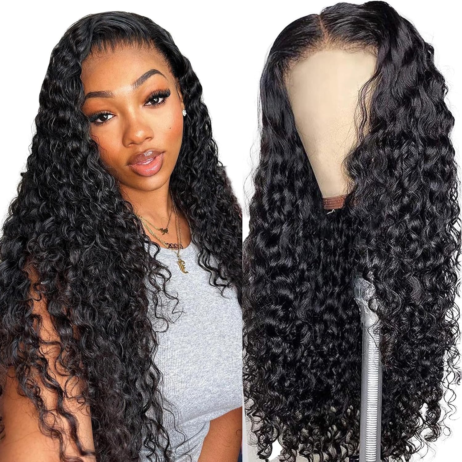 Pelucas de cabello humano ondulado profundo con encaje frontal transparente HD de 13 x 4 para mujer, pelucas de cabello humano húmedo y ondulado con